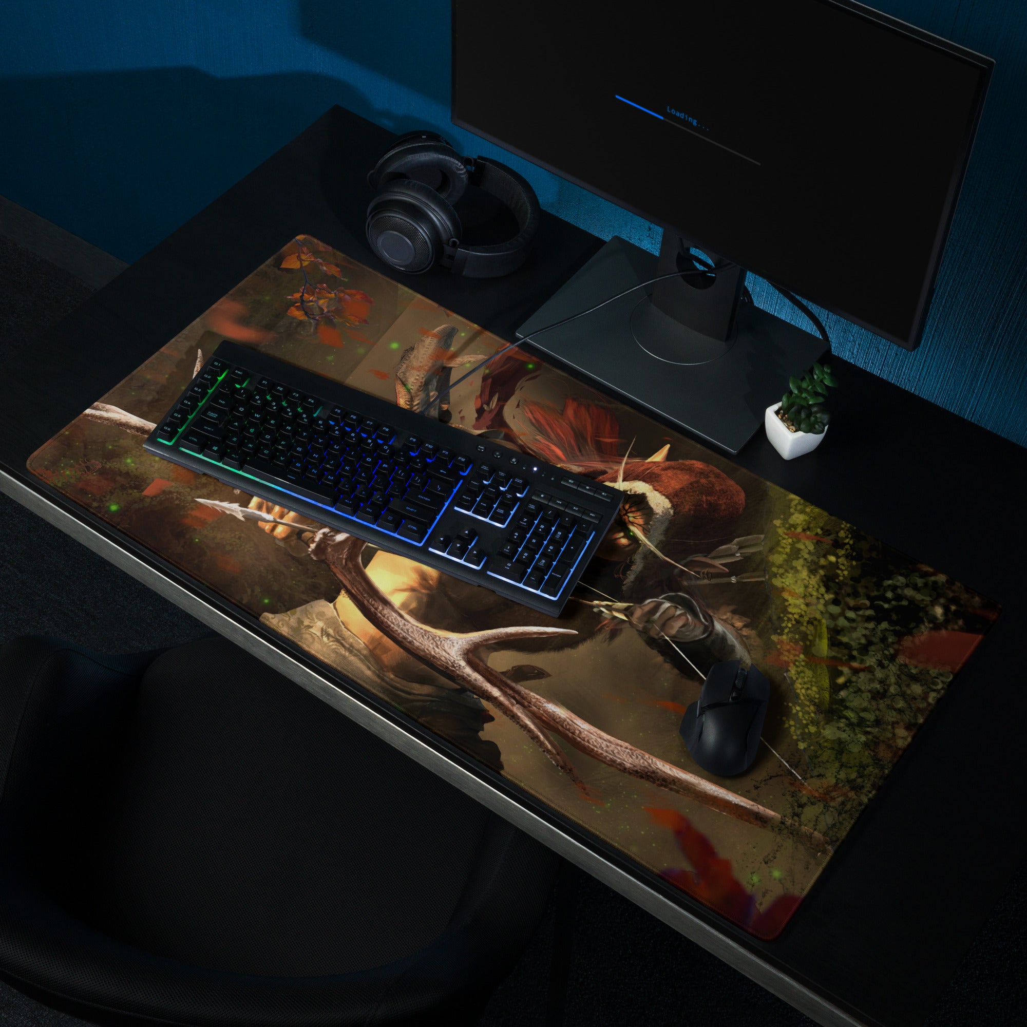 Gaming Mouse Pad For Desk Setup Dark Forest Green And Burnt Orange Epic Fantasy Warrior Digital Art