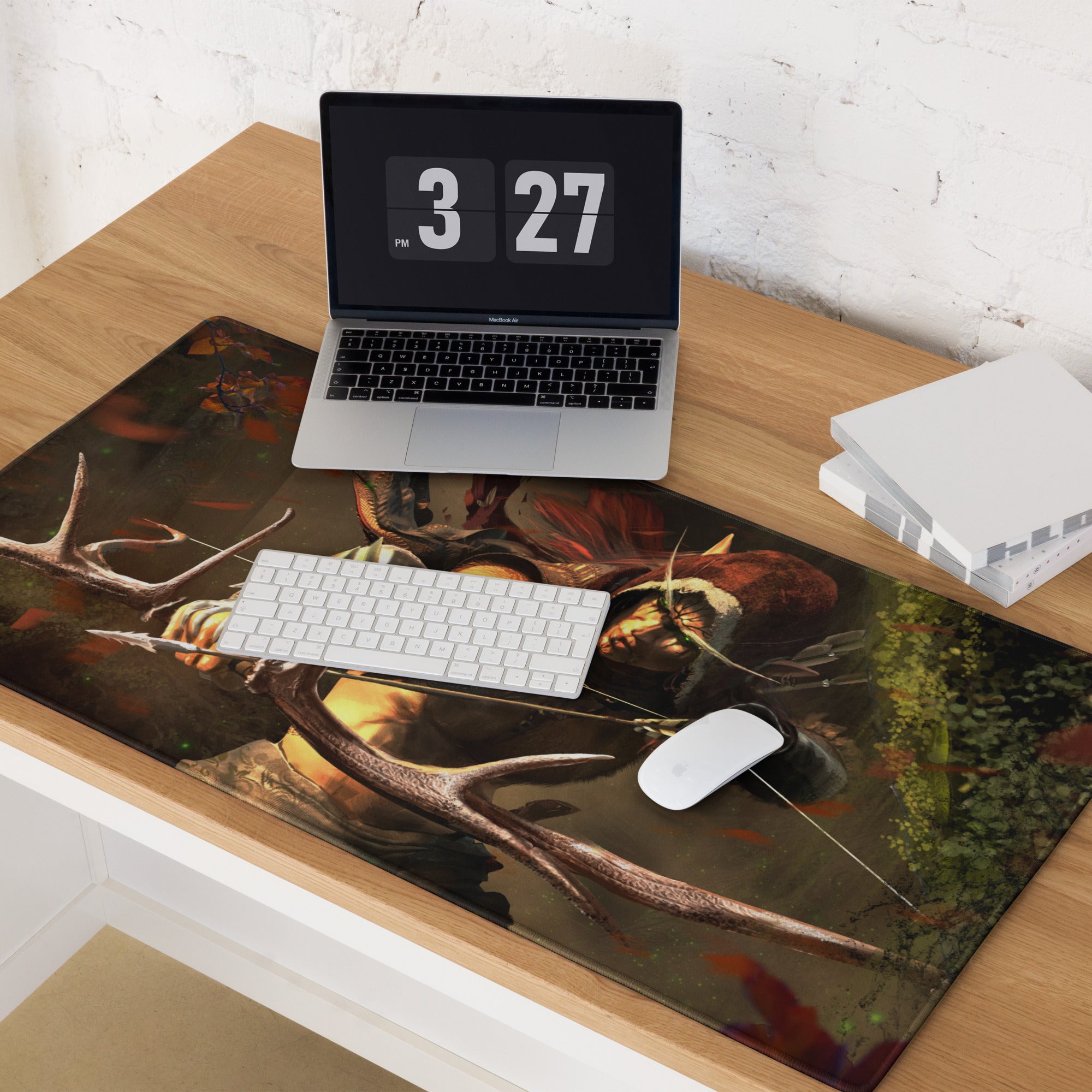 Gaming Mouse Pad For Desk Setup Dark Forest Green And Burnt Orange Epic Fantasy Warrior Digital Art