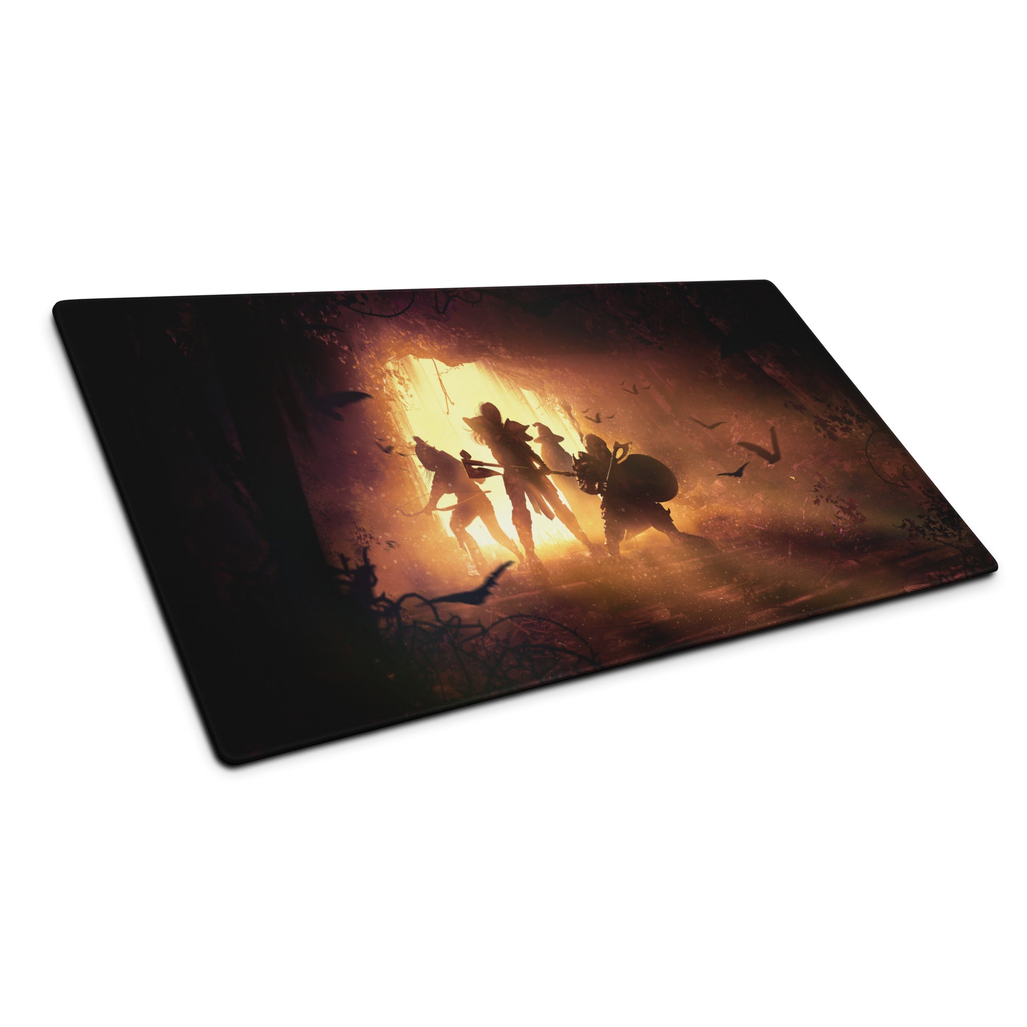 Gaming Mouse Pad Black Orange Battle Scene Large Desk Mat For Gaming Setup Anti Slip Edge Stitch