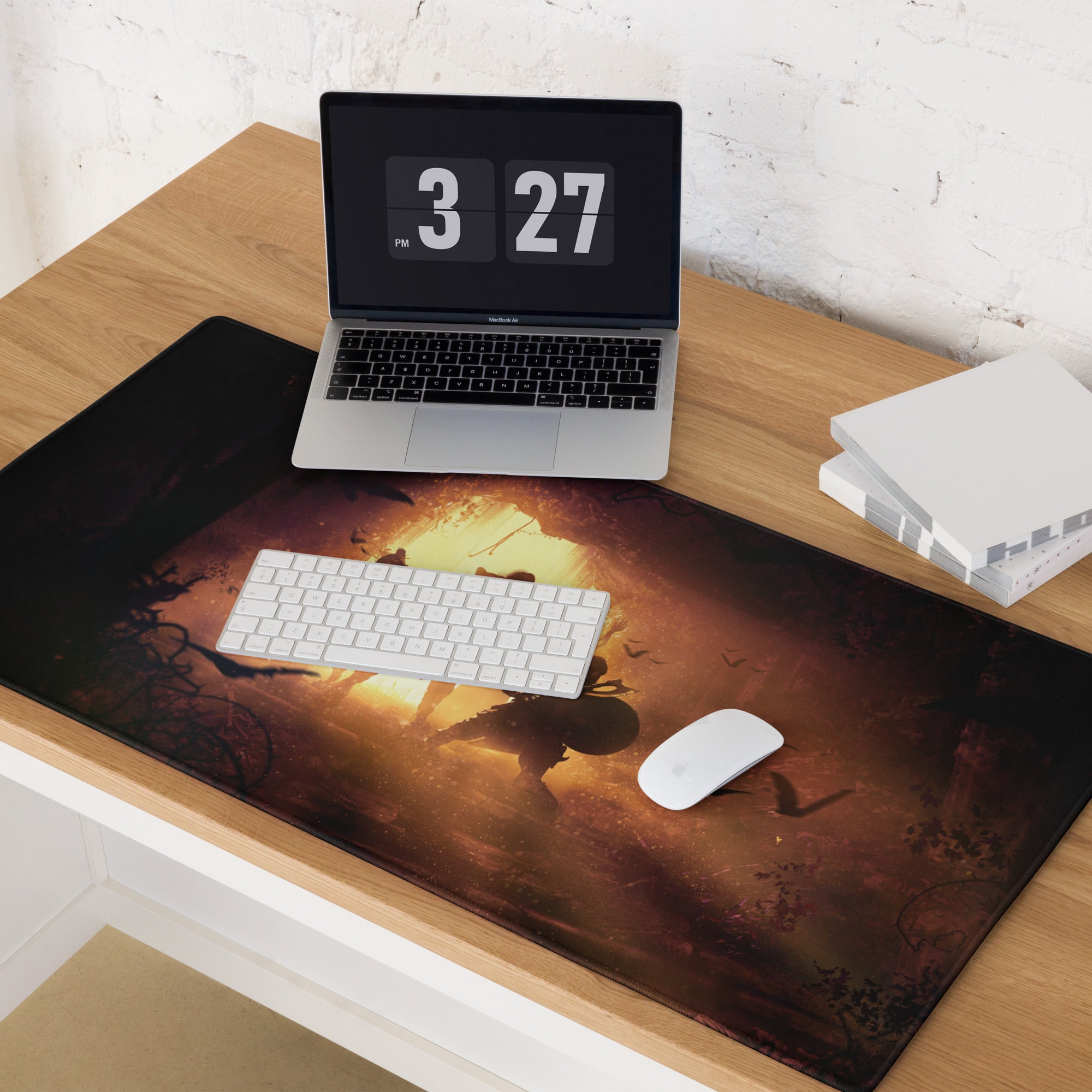 Gaming Mouse Pad Black Orange Battle Scene Large Desk Mat For Gaming Setup Anti Slip Edge Stitch