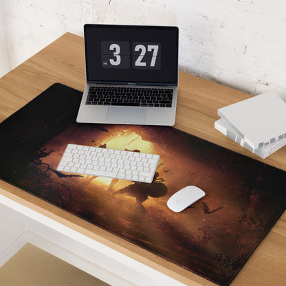 Gaming Mouse Pad Black Orange Battle Scene Large Desk Mat For Gaming Setup Anti Slip Edge Stitch