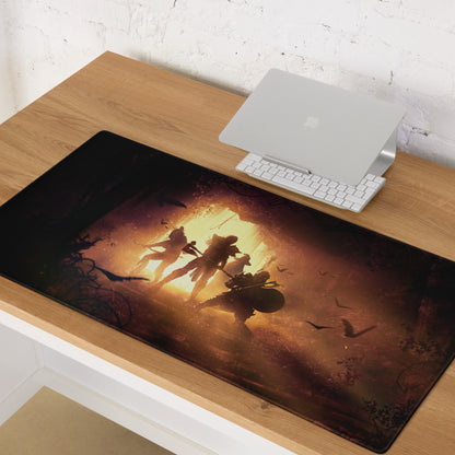 Gaming Mouse Pad Black Orange Battle Scene Large Desk Mat For Gaming Setup Anti Slip Edge Stitch