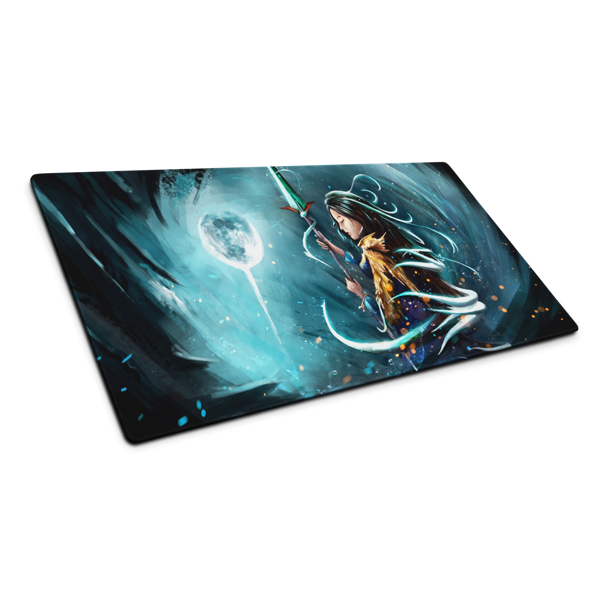 Moonlit Fantasy Gaming Mouse Pad Blue Teal Desk Mat For Gaming Setup Digital Art Style