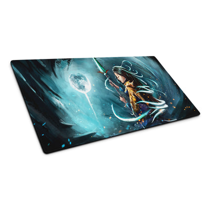 Moonlit Fantasy Gaming Mouse Pad Blue Teal Desk Mat For Gaming Setup Digital Art Style