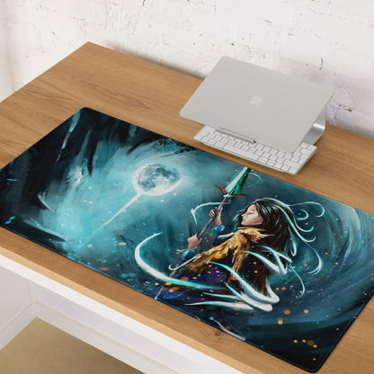 Moonlit Fantasy Gaming Mouse Pad Blue Teal Desk Mat For Gaming Setup Digital Art Style