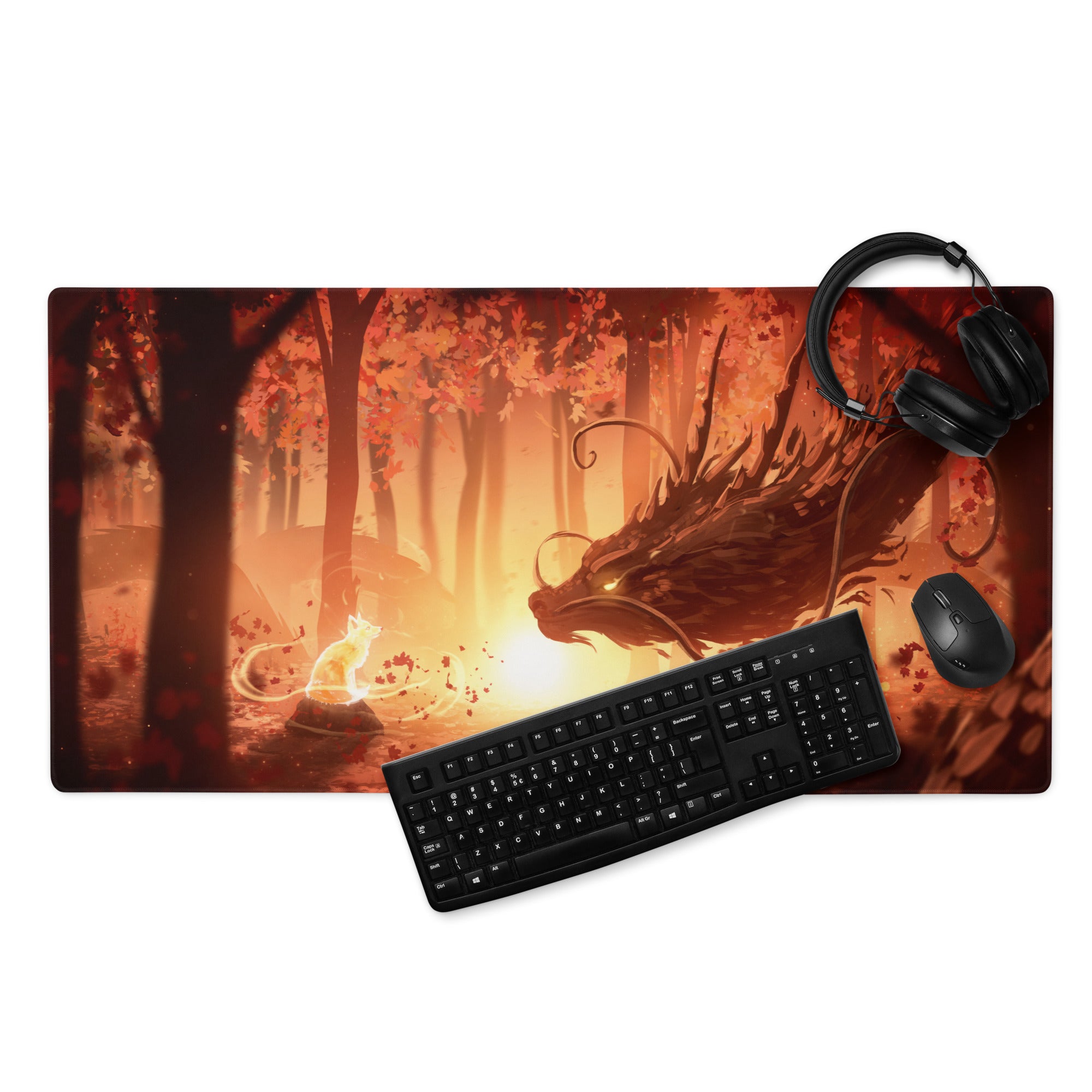 Forest Sunset Gaming Mouse Pad Orange Glow Desk Mat For PC Setup Illustration Fantasy Mood
