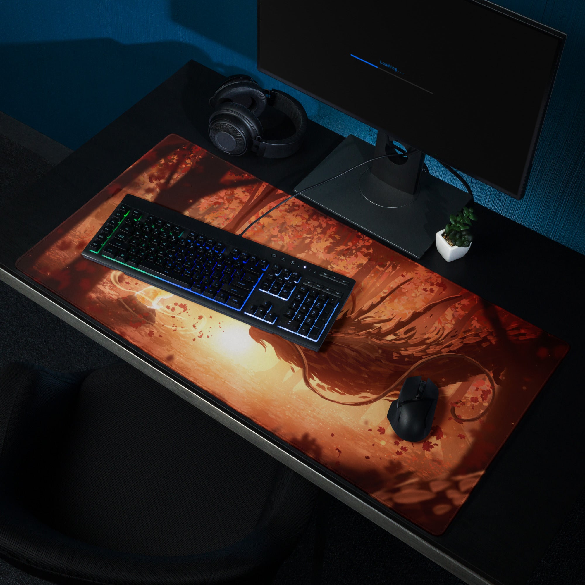 Forest Sunset Gaming Mouse Pad Orange Glow Desk Mat For PC Setup Illustration Fantasy Mood