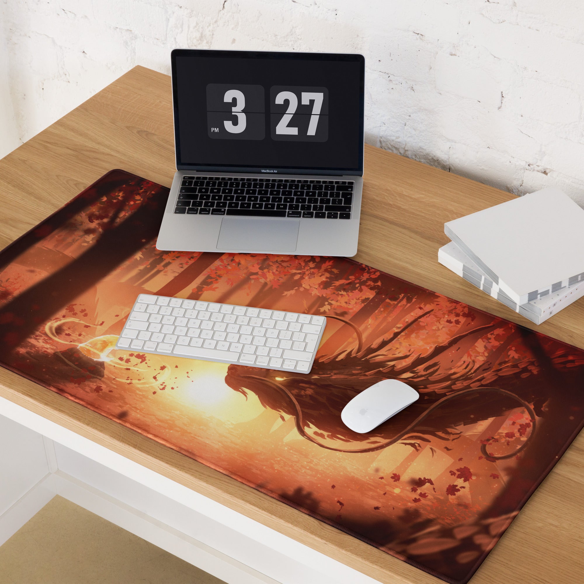 Forest Sunset Gaming Mouse Pad Orange Glow Desk Mat For PC Setup Illustration Fantasy Mood