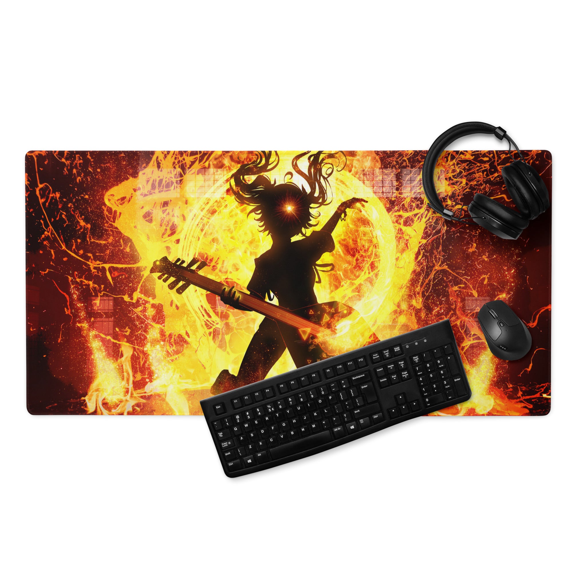 Gaming Mouse Pad Large Fiery Orange Yellow Flames for Gaming Desk Setup Dramatic Fiery Art Style