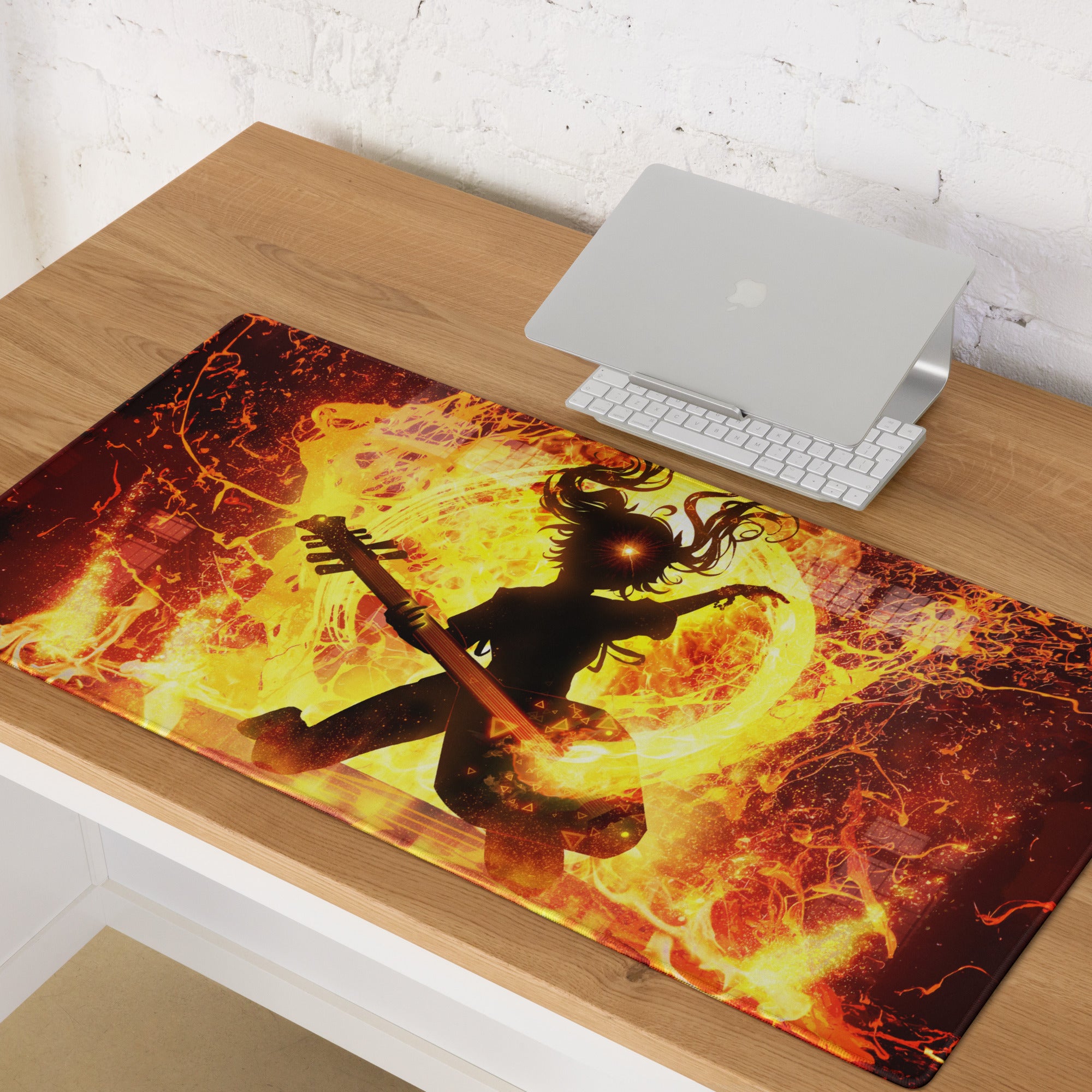 Gaming Mouse Pad Large Fiery Orange Yellow Flames for Gaming Desk Setup Dramatic Fiery Art Style