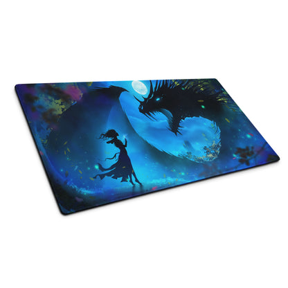 Gaming Mouse Pad Blue Night Dragon for Desk Setup Digital Art Style Epic Fantasy Mood Neon Cyber