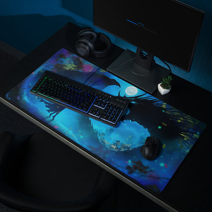 Gaming Mouse Pad Blue Night Dragon for Desk Setup Digital Art Style Epic Fantasy Mood Neon Cyber