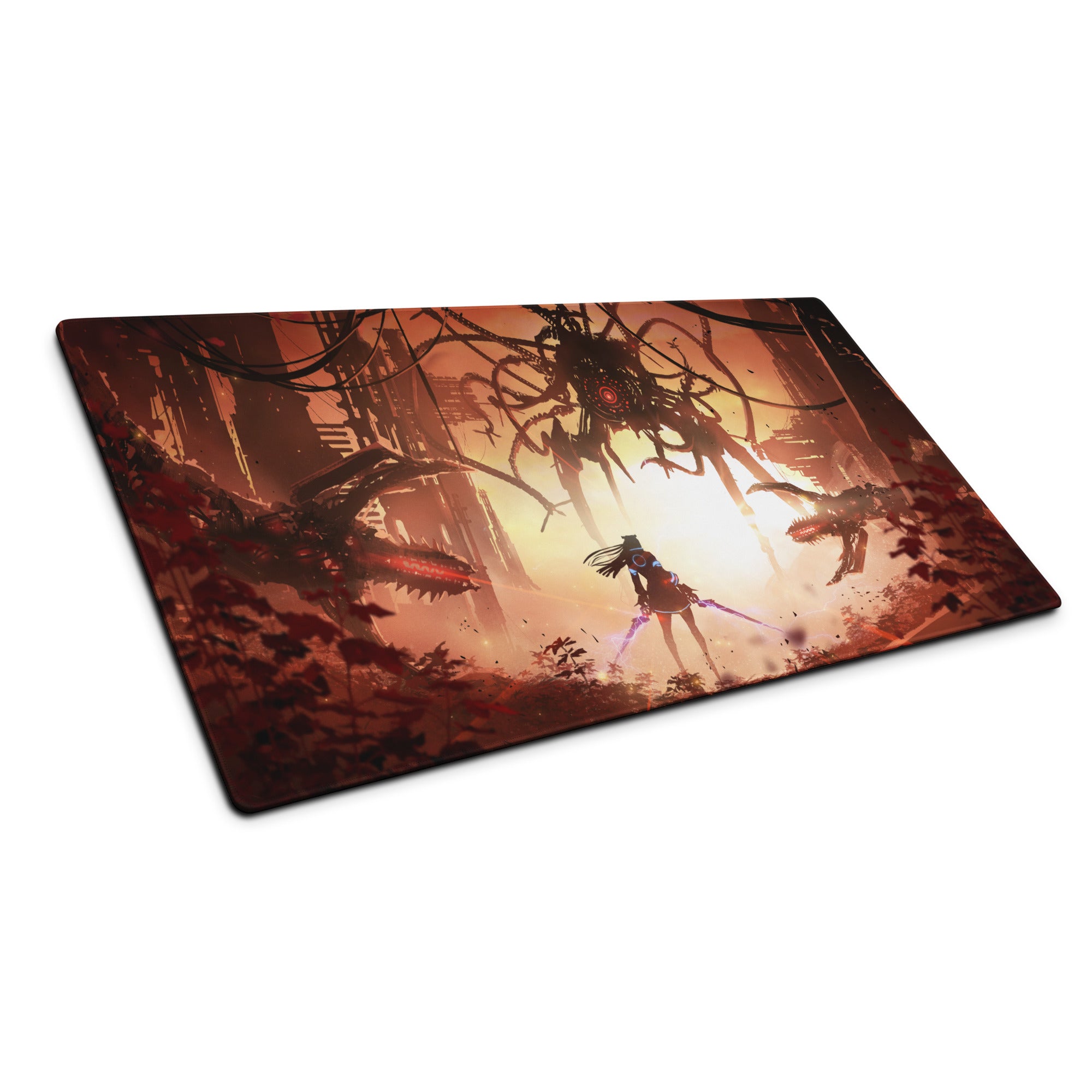 Orange Red Gaming Mouse Pad Large Size For Gaming Setup Cyberpunk Scene Artwork Non Slip