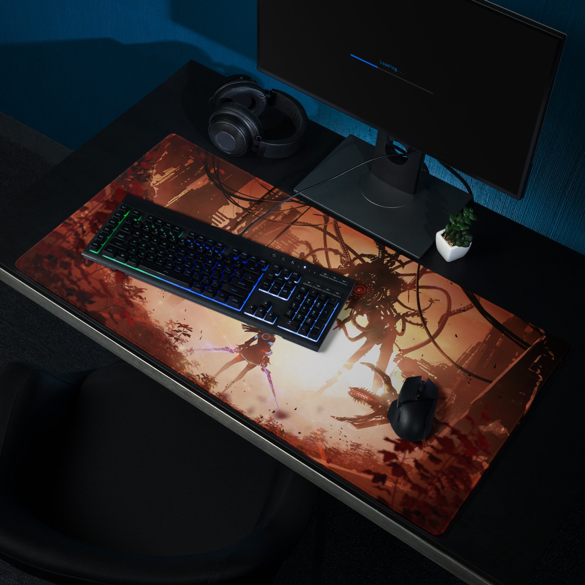 Orange Red Gaming Mouse Pad Large Size For Gaming Setup Cyberpunk Scene Artwork Non Slip