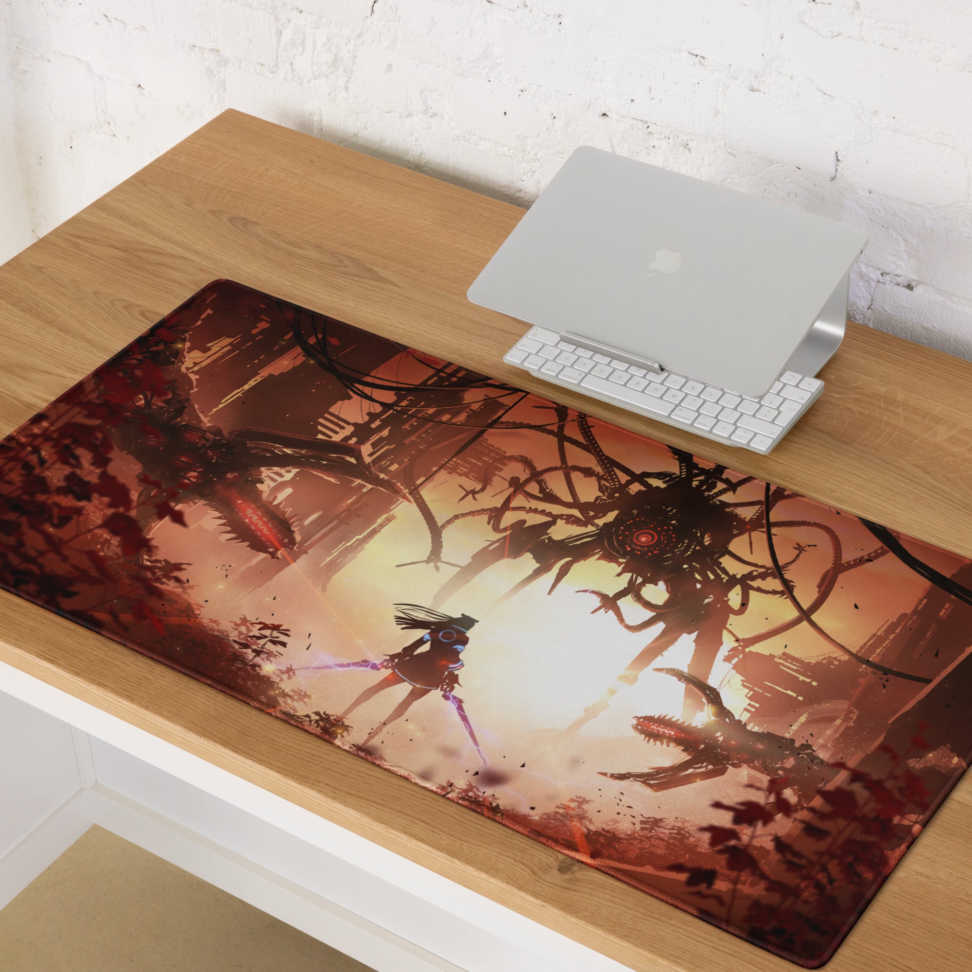 Orange Red Gaming Mouse Pad Large Size For Gaming Setup Cyberpunk Scene Artwork Non Slip