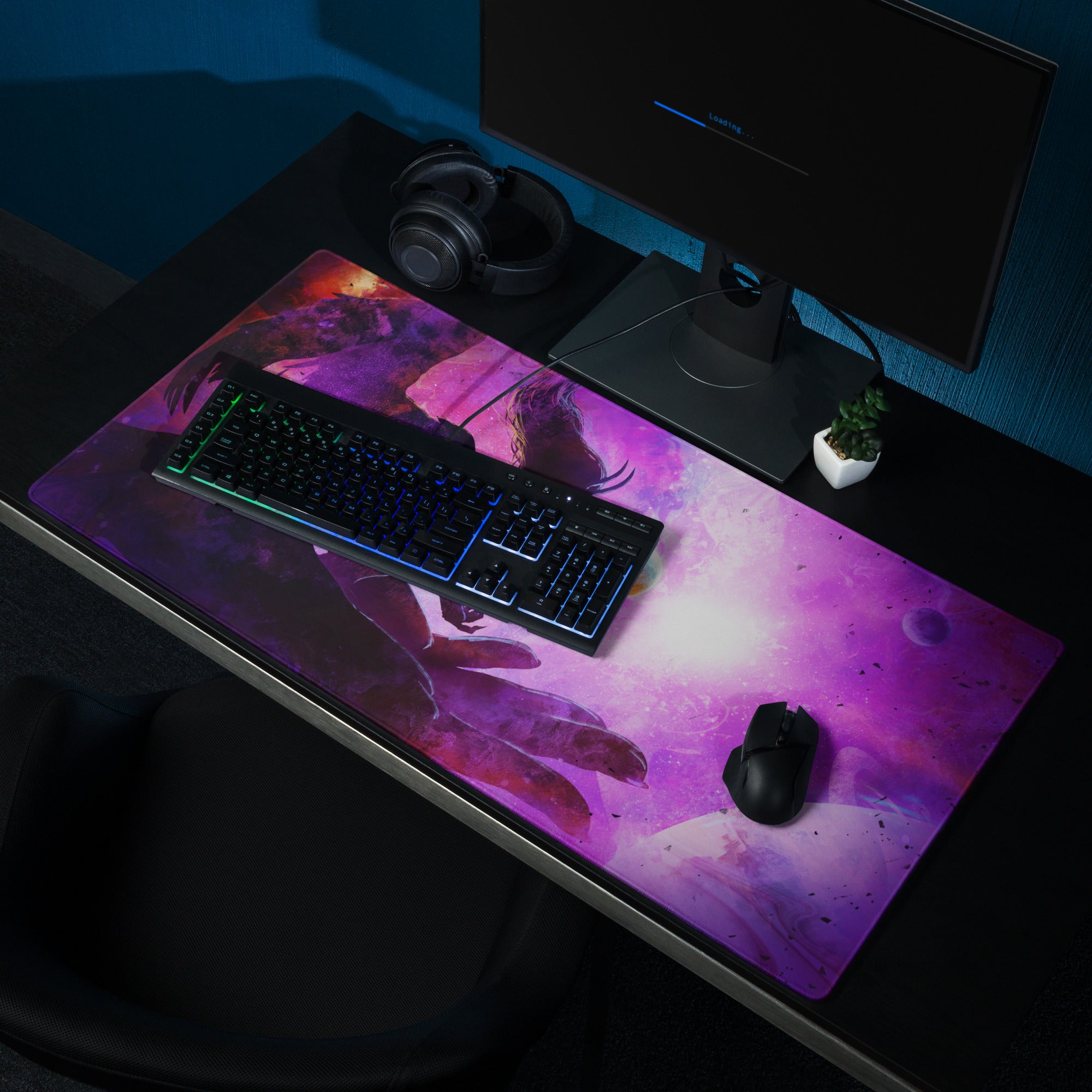 Galaxy Purple Pink Gaming Mouse Pad For Desk Large Non Slip Surface Neon Cosmic Digital Artwork