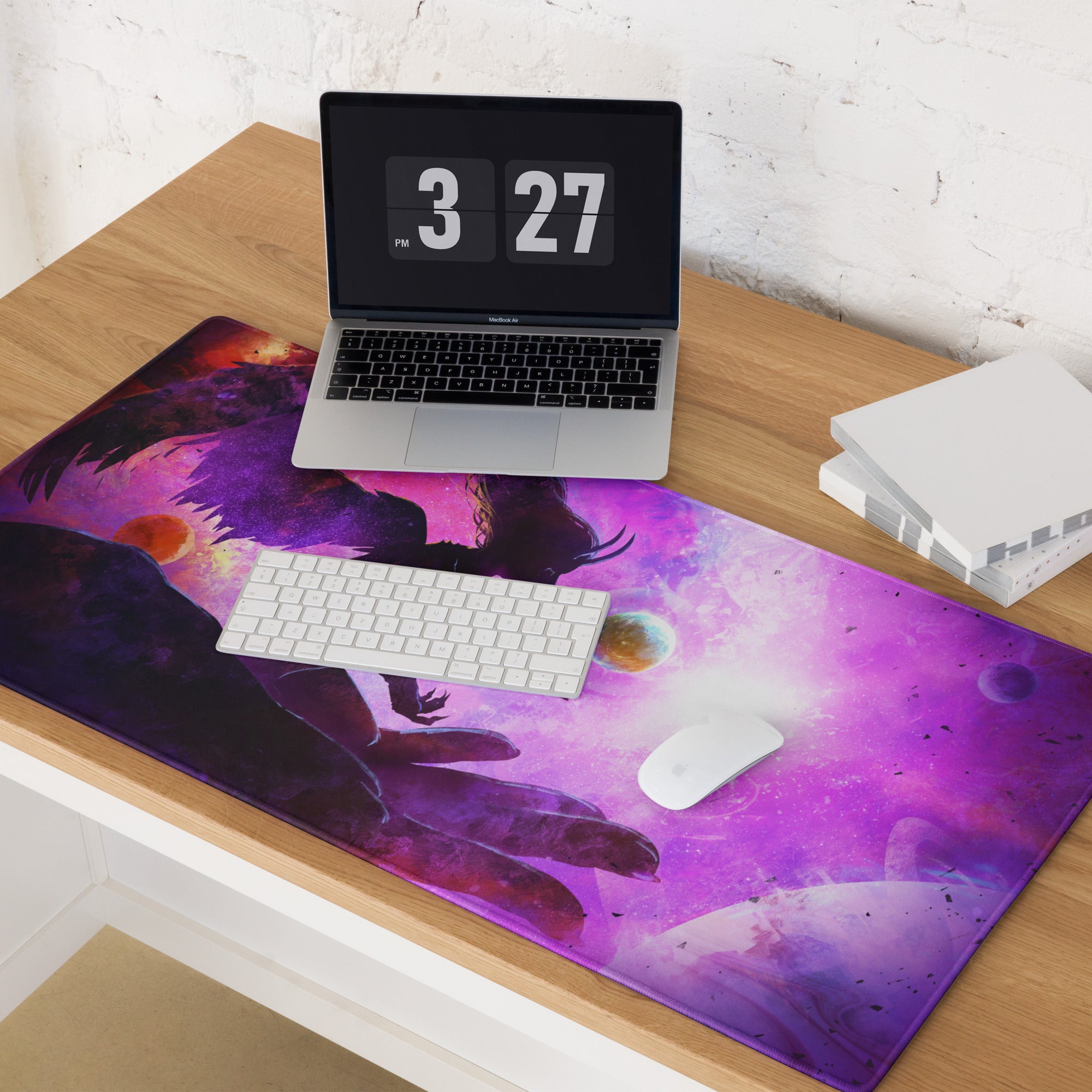 Galaxy Purple Pink Gaming Mouse Pad For Desk Large Non Slip Surface Neon Cosmic Digital Artwork