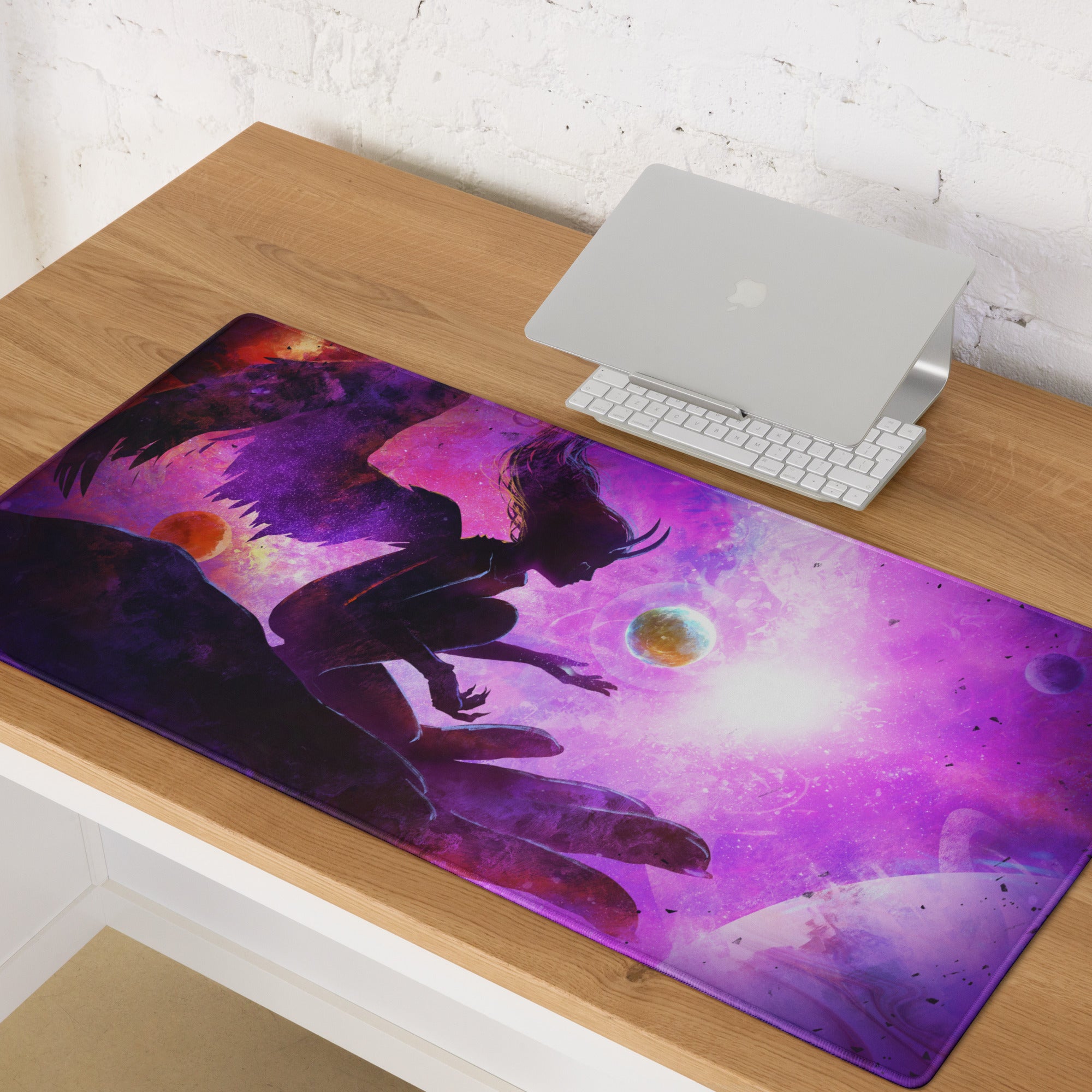 Galaxy Purple Pink Gaming Mouse Pad For Desk Large Non Slip Surface Neon Cosmic Digital Artwork