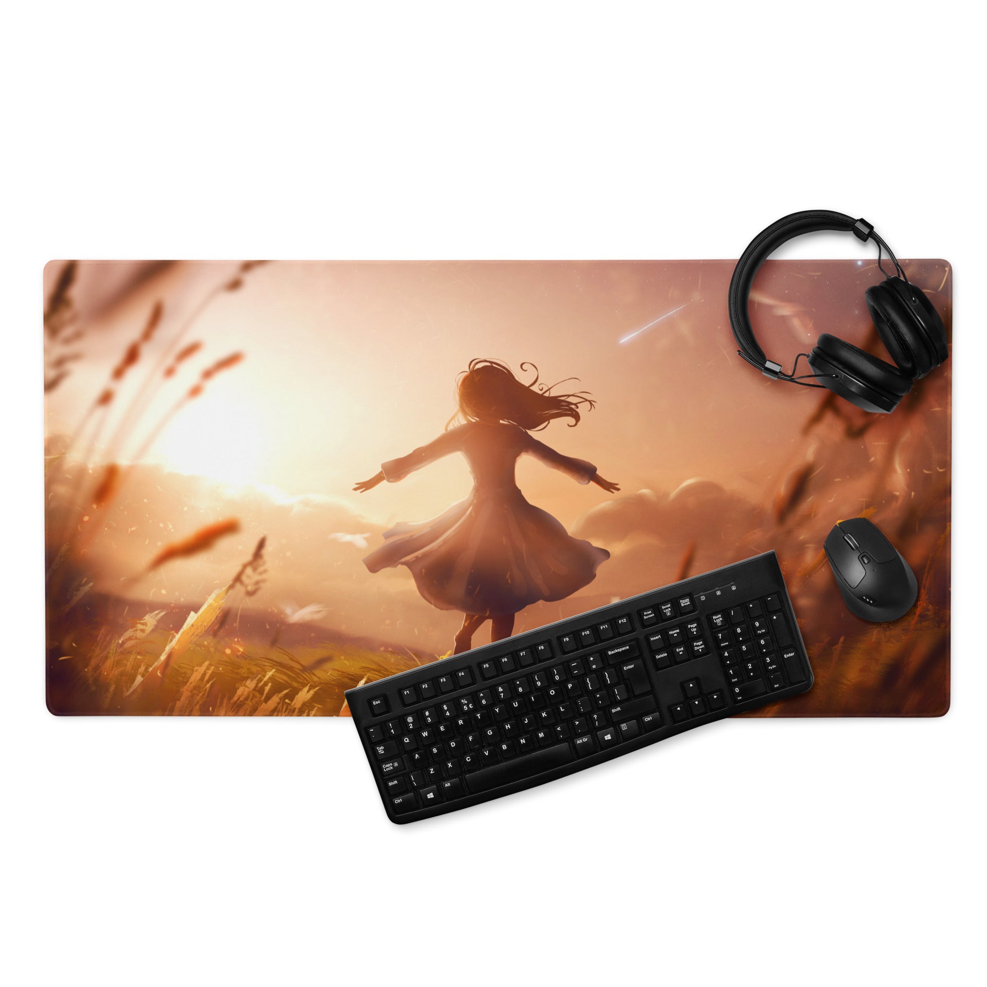 Sunset Orange Gaming Mouse Pad For Desk Setup In Cinematic Fantasy Style Desktop Decor For Gamers