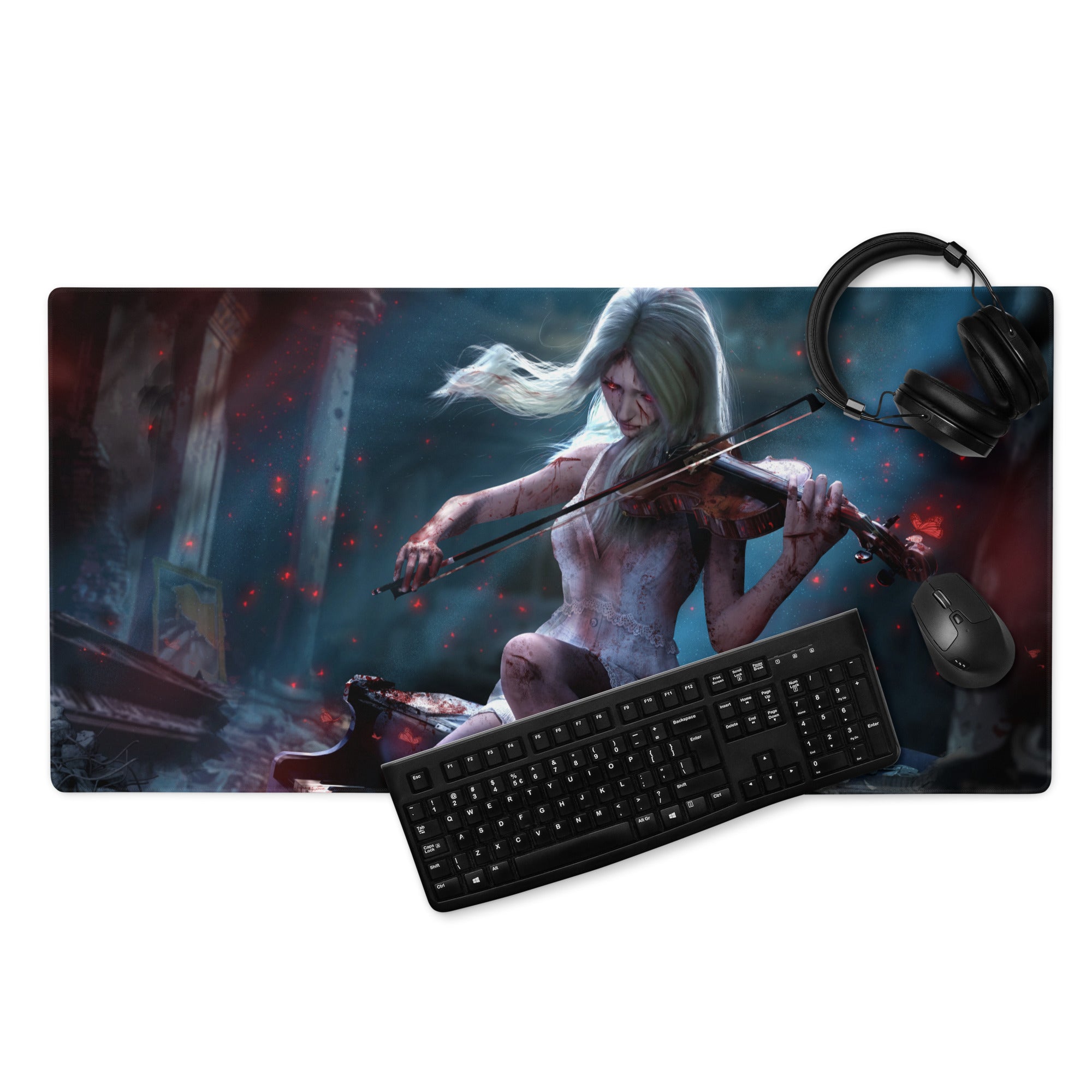 Gaming Mouse Pad Large Non Slip Dark Blue Red For Gaming Desk Setup Fantasy Archer Digital Art
