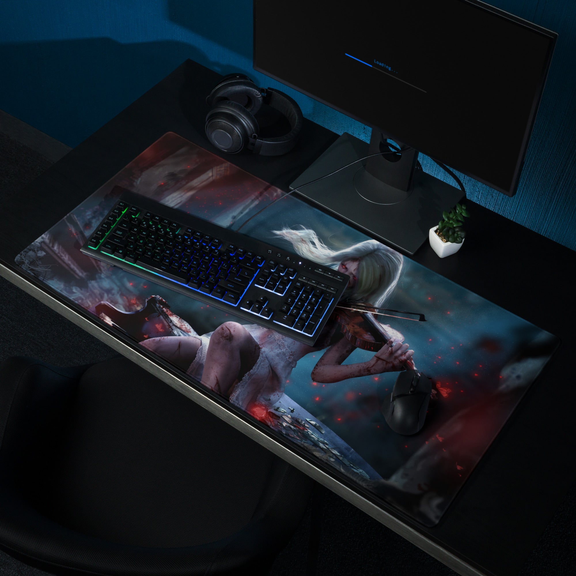 Gaming Mouse Pad Large Non Slip Dark Blue Red For Gaming Desk Setup Fantasy Archer Digital Art