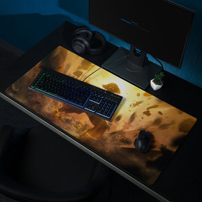 Large Orange Gold Gaming Mouse Pad With Non Slip Base And Edge Stitching For Desktop Setup Fiery Digital Art