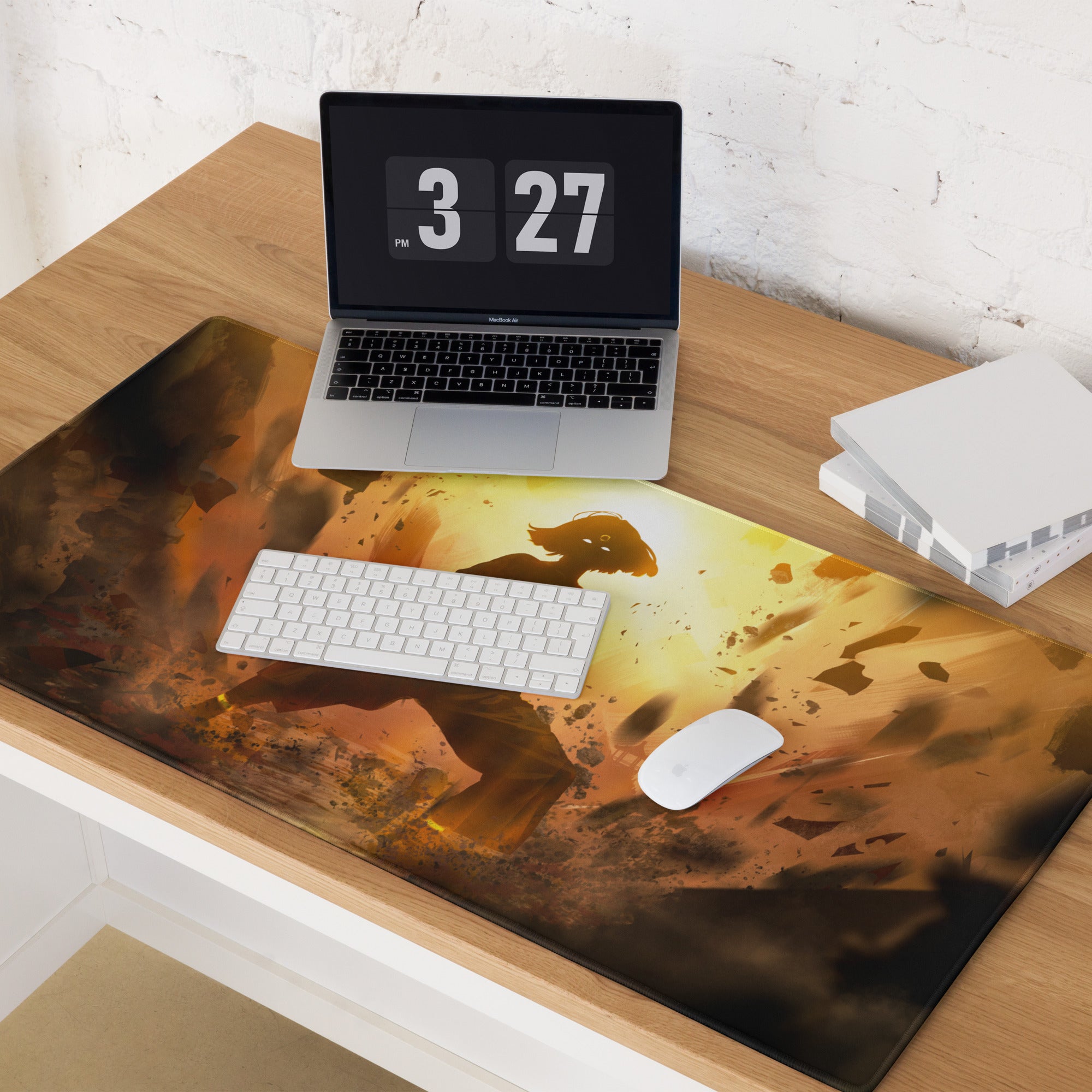Large Orange Gold Gaming Mouse Pad With Non Slip Base And Edge Stitching For Desktop Setup Fiery Digital Art