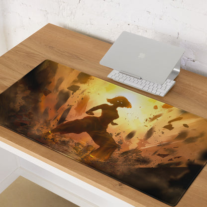 Large Orange Gold Gaming Mouse Pad With Non Slip Base And Edge Stitching For Desktop Setup Fiery Digital Art