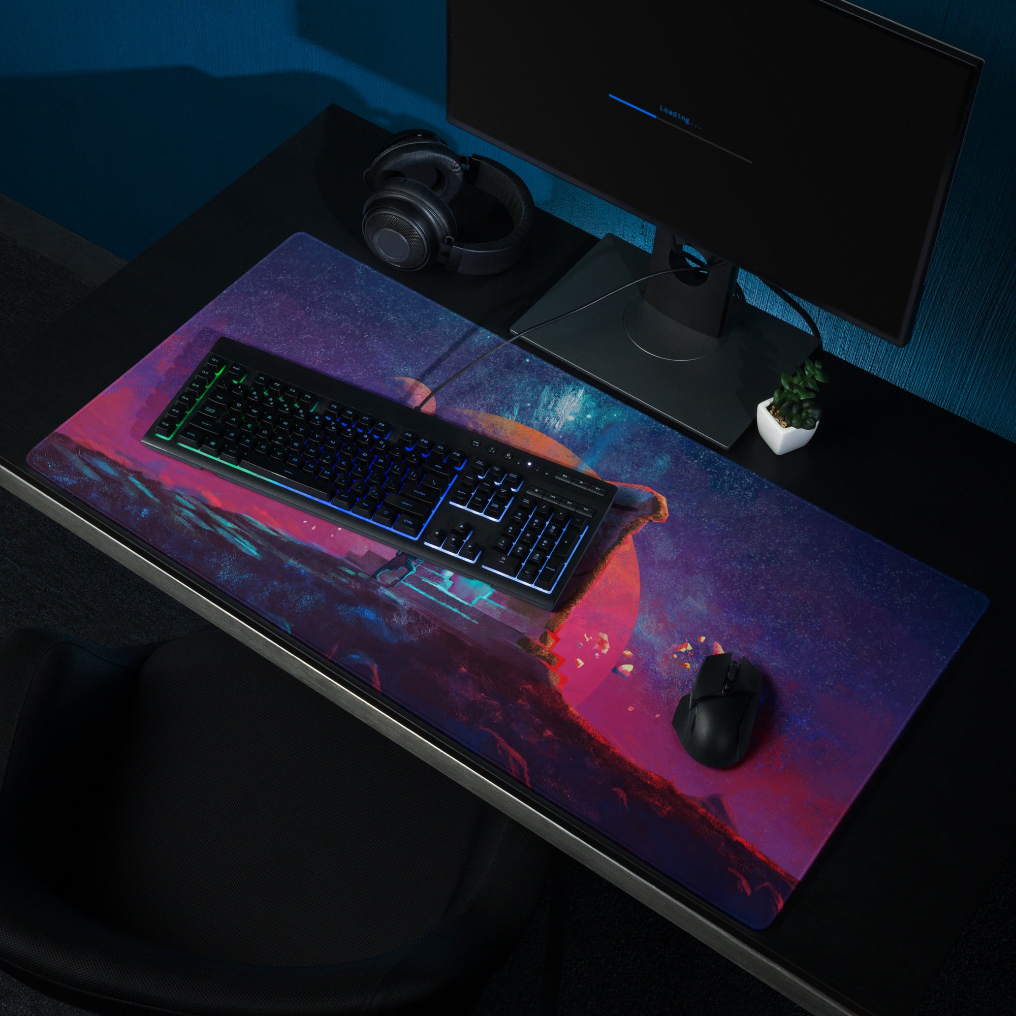 Gaming Mouse Pad Purple Orange Nebula Large for Desk Setup Modern Space Studio Art Vibrant Mood Futuristic Digital Art