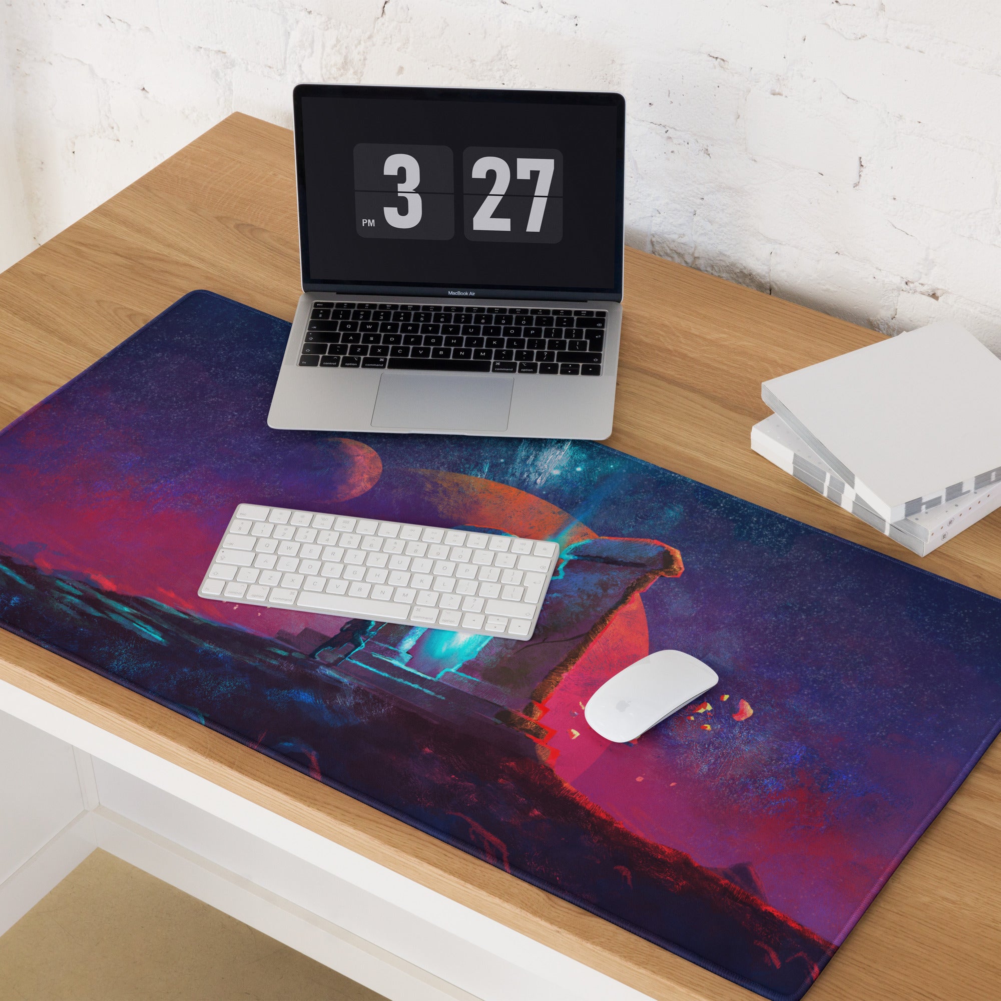Gaming Mouse Pad Purple Orange Nebula Large for Desk Setup Modern Space Studio Art Vibrant Mood Futuristic Digital Art