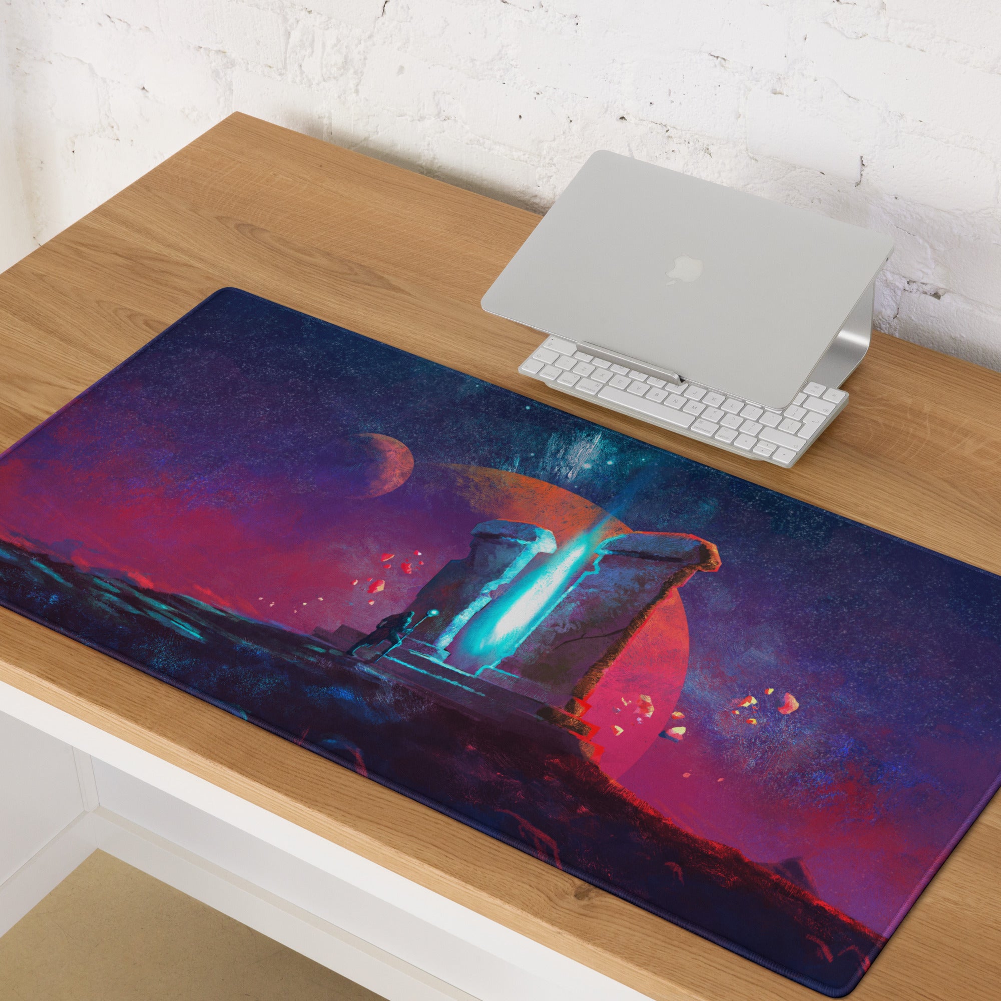 Gaming Mouse Pad Purple Orange Nebula Large for Desk Setup Modern Space Studio Art Vibrant Mood Futuristic Digital Art