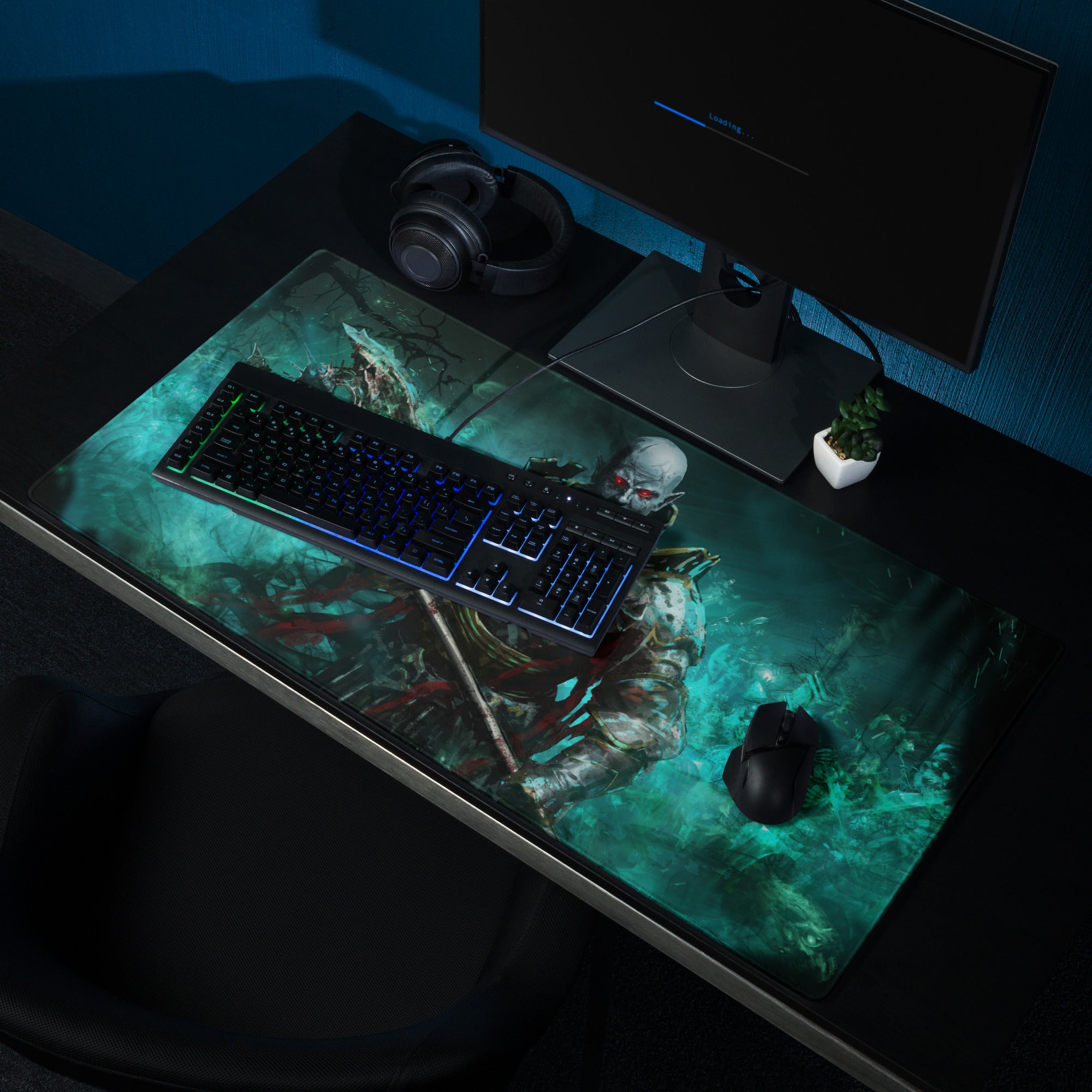 Zombie Warrior Gaming Mouse Pad Teal Blue For Gaming Desk Dark Fantasy Digital Art Intense Mood Gaming Decor Niche Mat