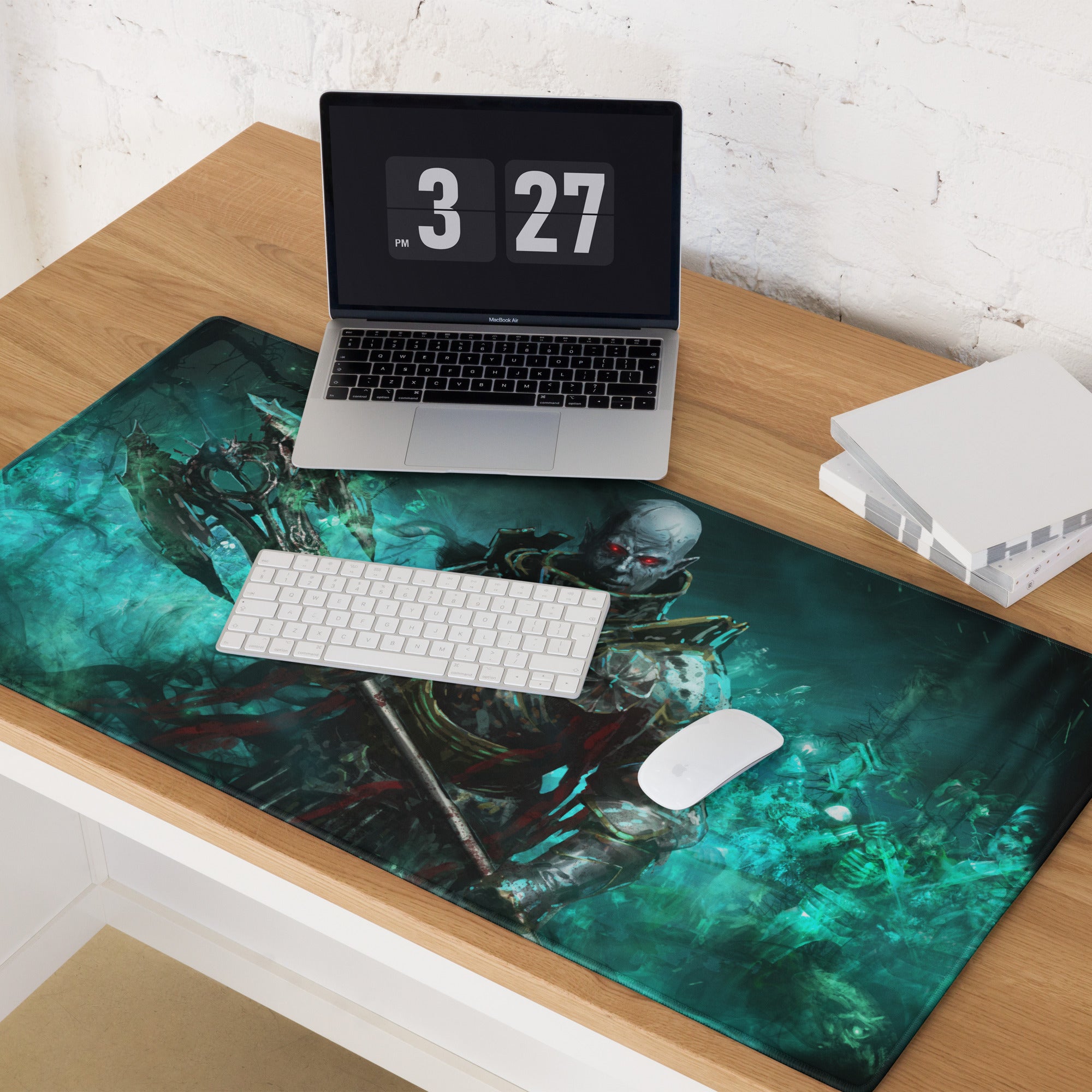 Zombie Warrior Gaming Mouse Pad Teal Blue For Gaming Desk Dark Fantasy Digital Art Intense Mood Gaming Decor Niche Mat