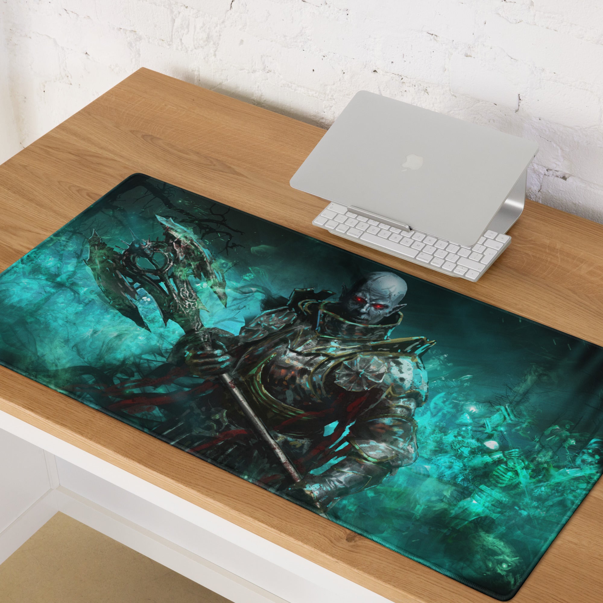 Zombie Warrior Gaming Mouse Pad Teal Blue For Gaming Desk Dark Fantasy Digital Art Intense Mood Gaming Decor Niche Mat