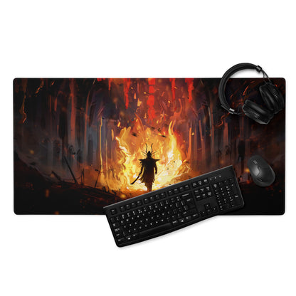 Gaming Mouse Pad Large Black Red Orange Fiery Fantasy Digital Art For Esports Desk Setup Non Slip Edge Stitching