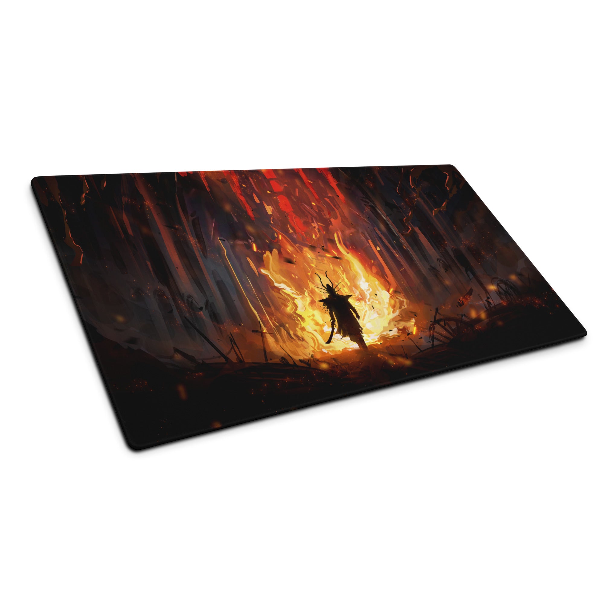 Gaming Mouse Pad Large Black Red Orange Fiery Fantasy Digital Art For Esports Desk Setup Non Slip Edge Stitching