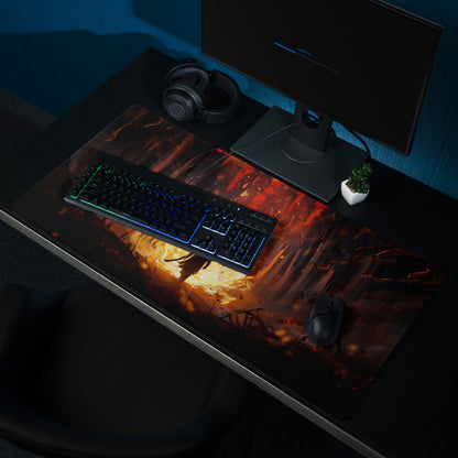 Gaming Mouse Pad Large Black Red Orange Fiery Fantasy Digital Art For Esports Desk Setup Non Slip Edge Stitching