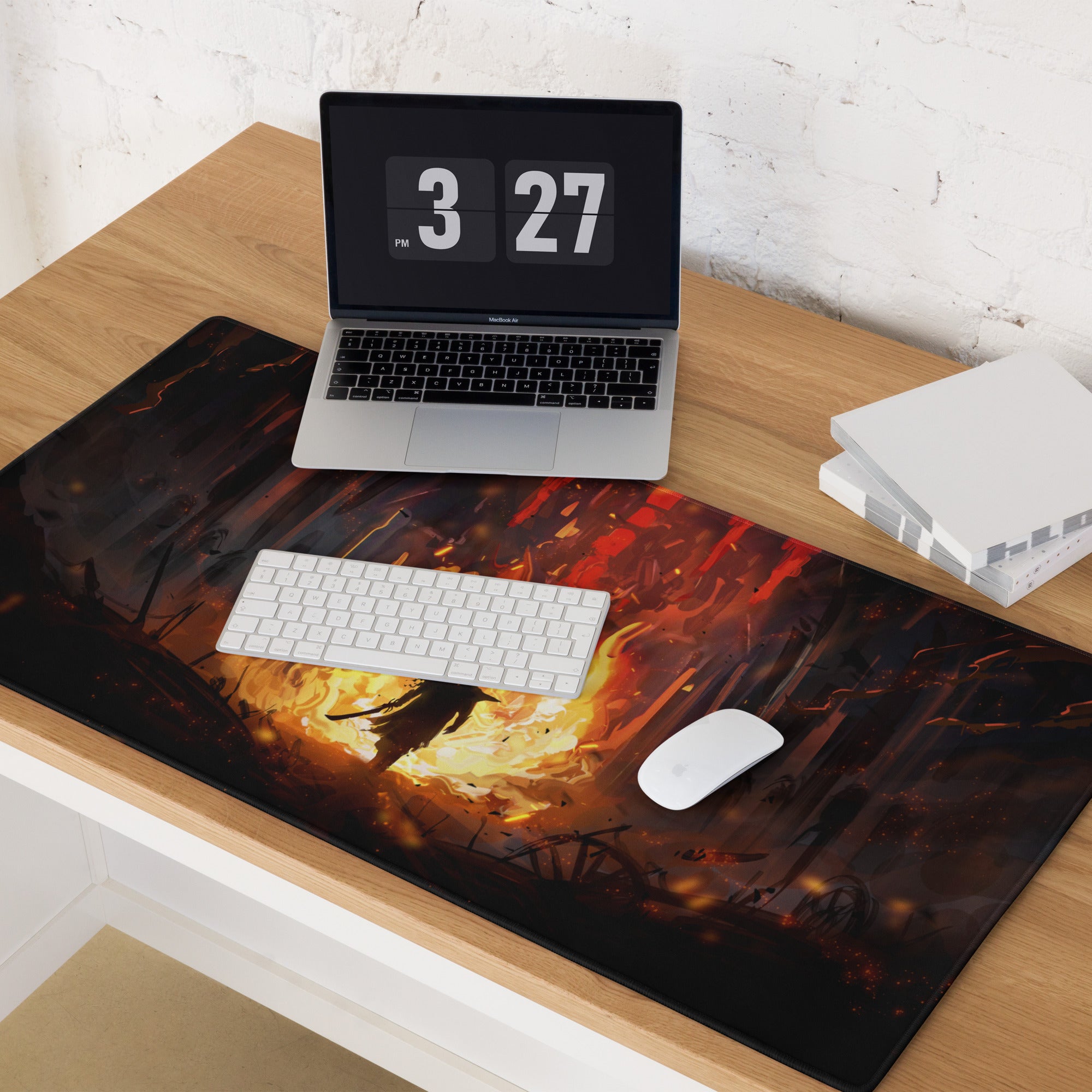 Gaming Mouse Pad Large Black Red Orange Fiery Fantasy Digital Art For Esports Desk Setup Non Slip Edge Stitching
