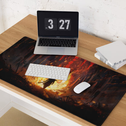 Gaming Mouse Pad Large Black Red Orange Fiery Fantasy Digital Art For Esports Desk Setup Non Slip Edge Stitching