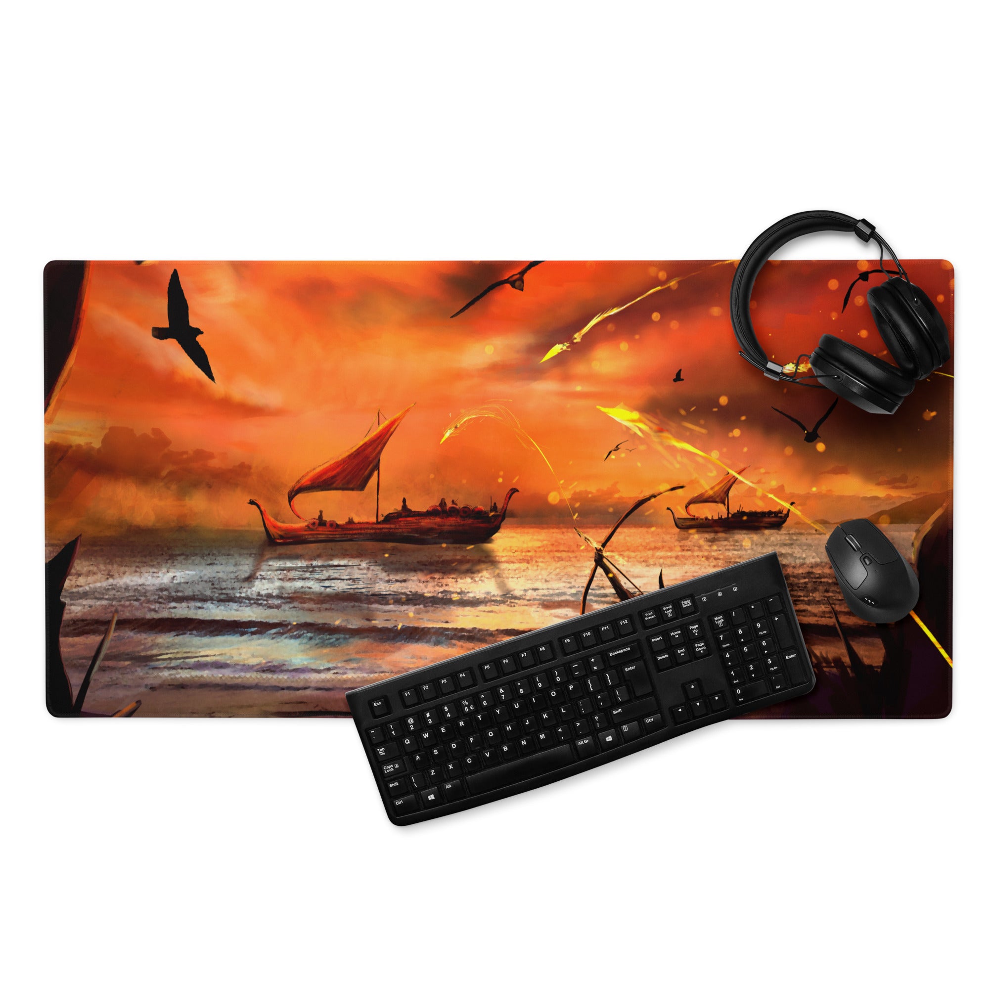 Gaming Mouse Pad Orange Sunset Seascape For Gaming Desk Large Non Slip Cinematic Art Print