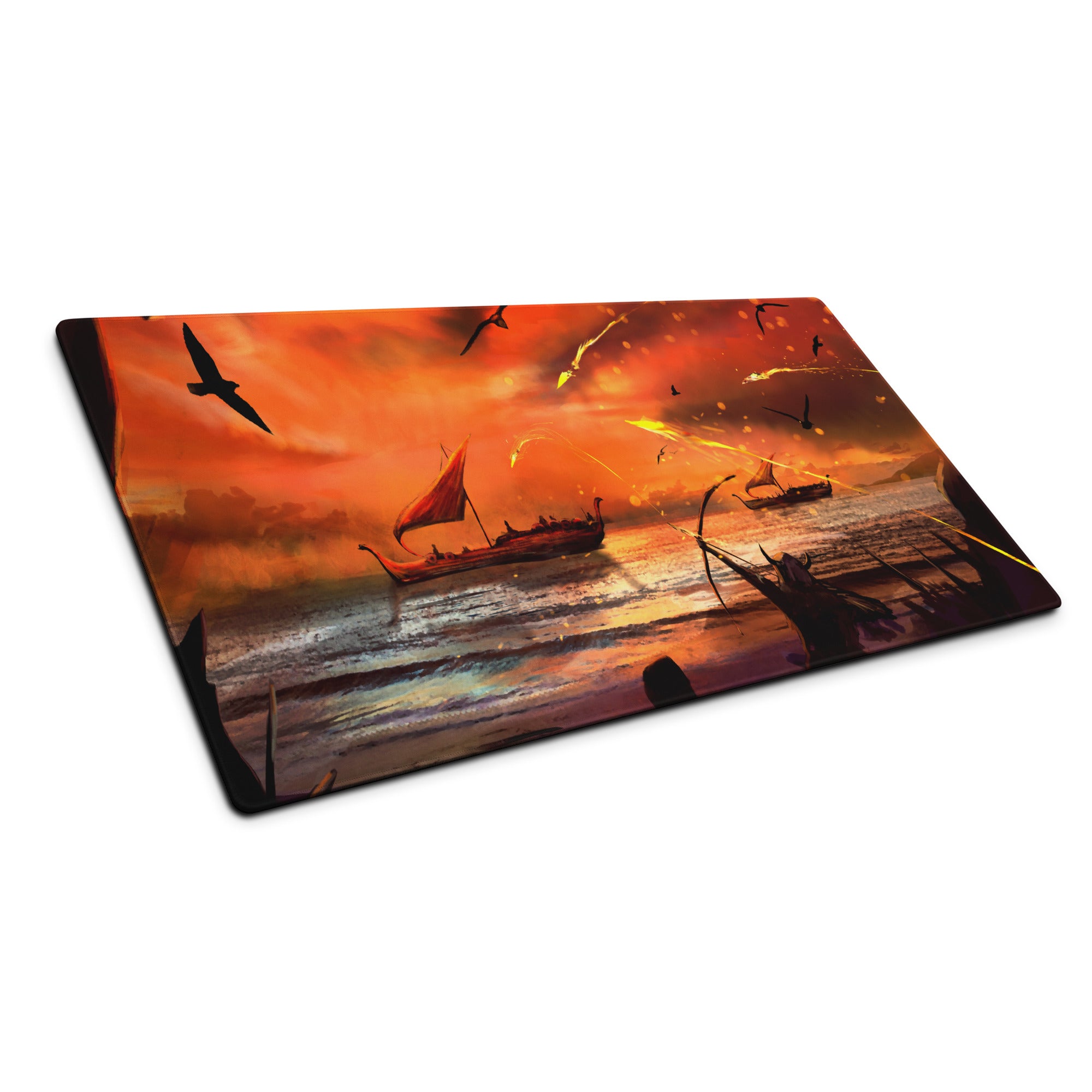 Gaming Mouse Pad Orange Sunset Seascape For Gaming Desk Large Non Slip Cinematic Art Print