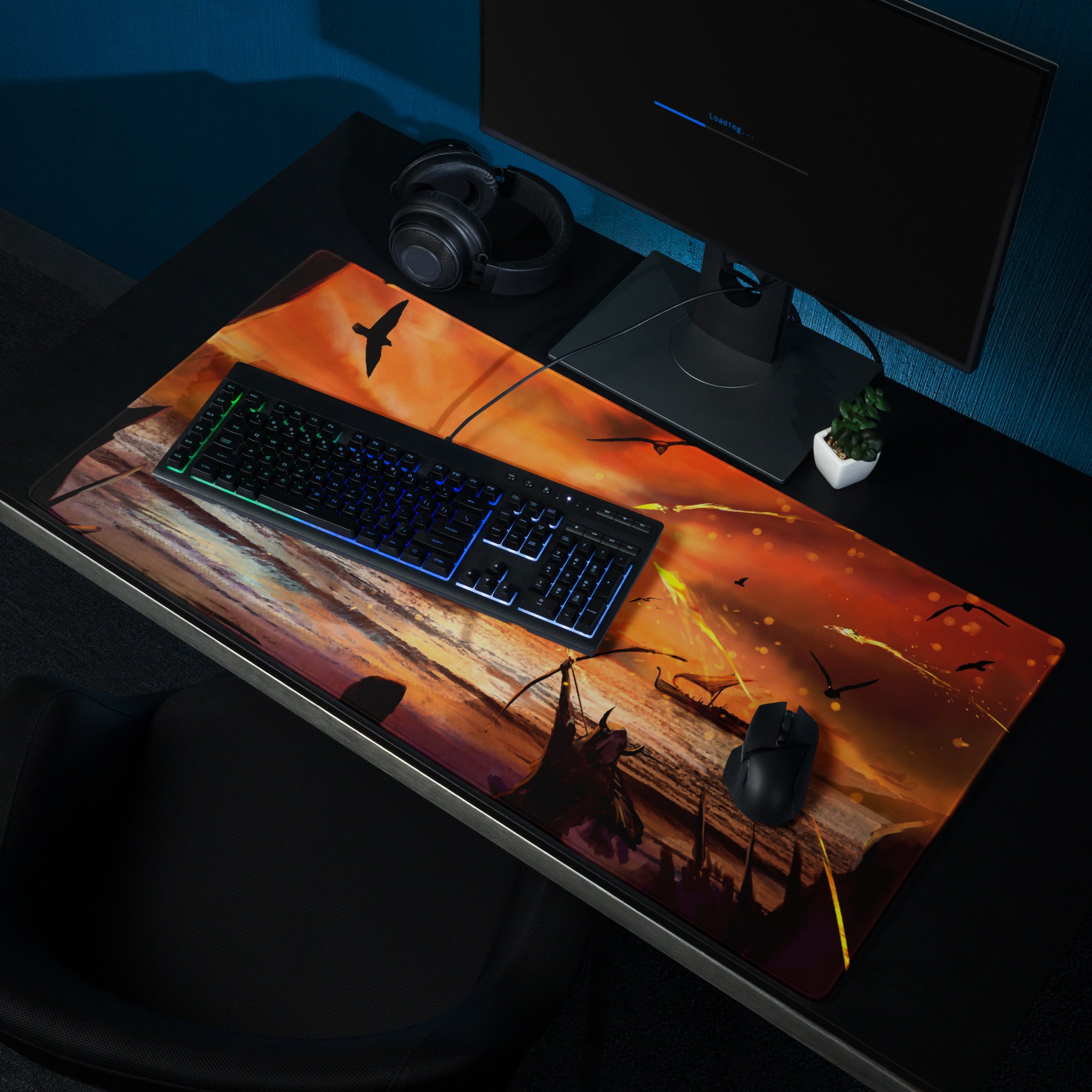 Gaming Mouse Pad Orange Sunset Seascape For Gaming Desk Large Non Slip Cinematic Art Print