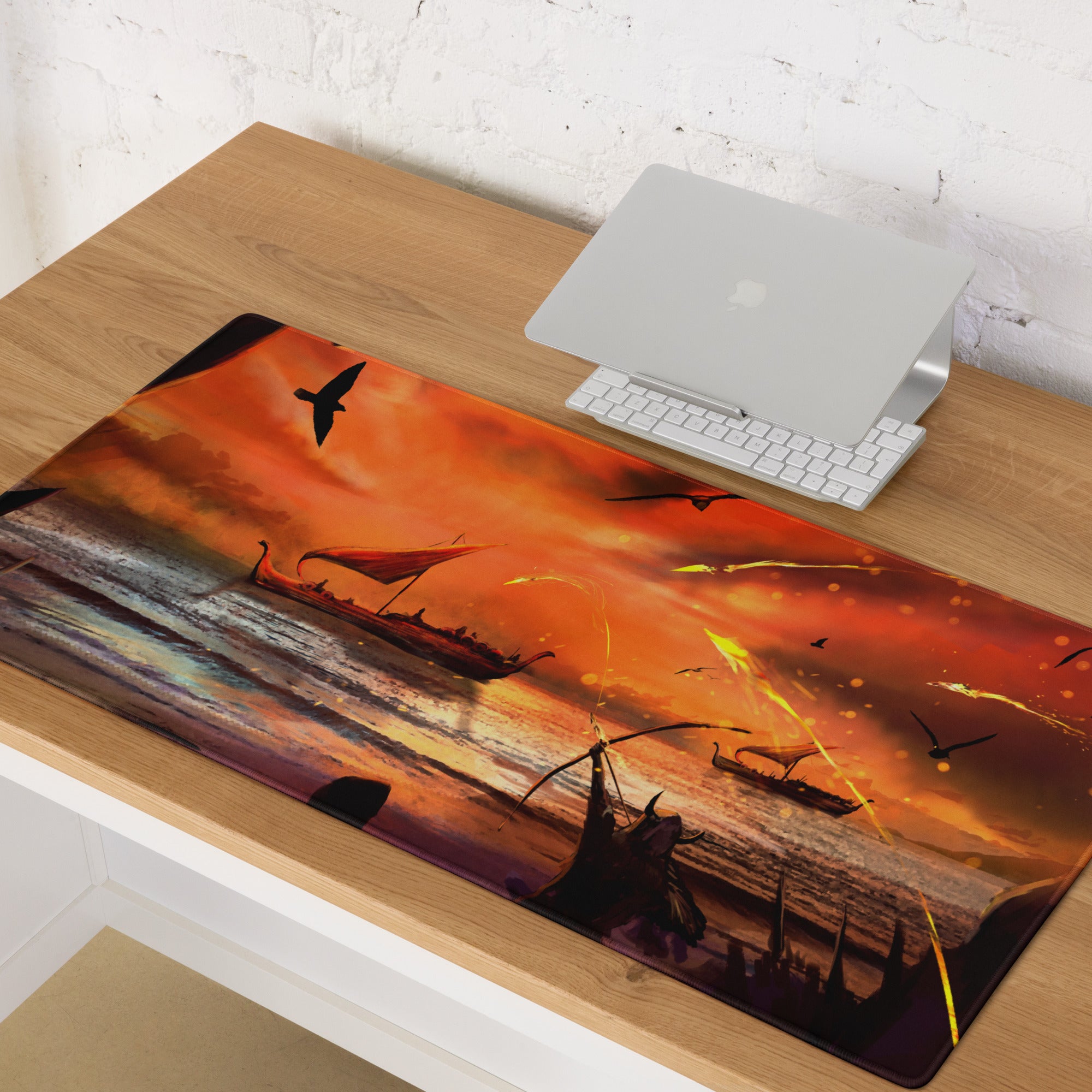 Gaming Mouse Pad Orange Sunset Seascape For Gaming Desk Large Non Slip Cinematic Art Print