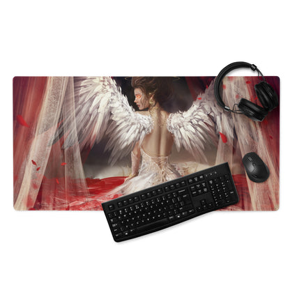 Fantasy Angel Wings Gaming Mouse Pad Red White Black Desk Mat Non Slip Large Edge Stitching