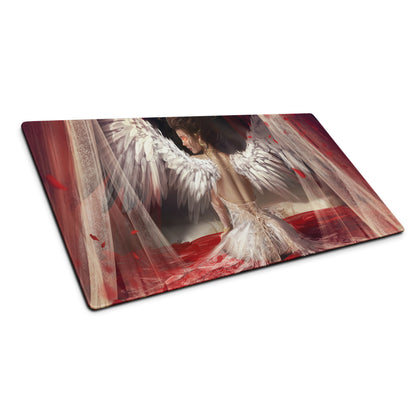 Fantasy Angel Wings Gaming Mouse Pad Red White Black Desk Mat Non Slip Large Edge Stitching