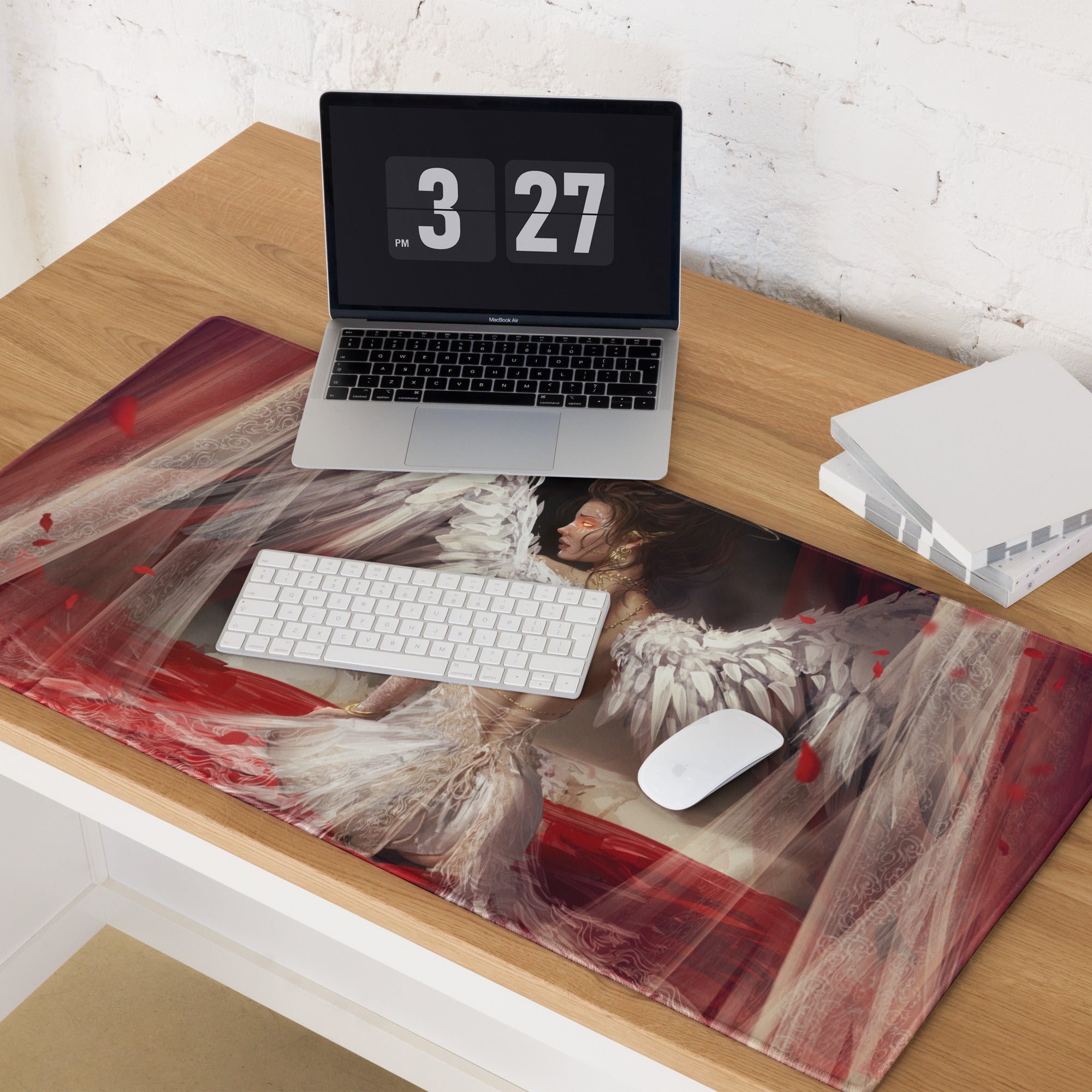 Fantasy Angel Wings Gaming Mouse Pad Red White Black Desk Mat Non Slip Large Edge Stitching