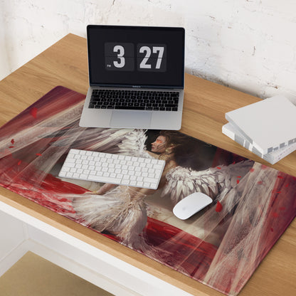 Fantasy Angel Wings Gaming Mouse Pad Red White Black Desk Mat Non Slip Large Edge Stitching