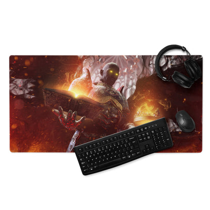 Gaming Mouse Pad Non Slip Desk Mat Fiery Red Black Fantasy Warrior With Epic Fantasy Artwork For Pro Gaming Setup