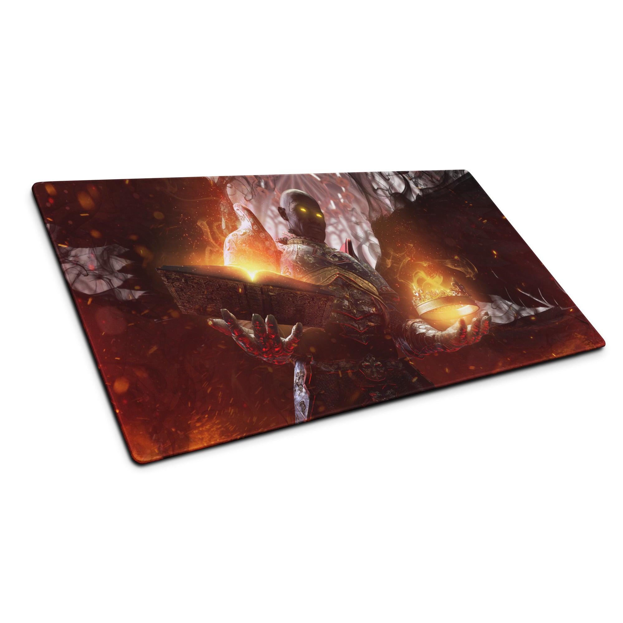 Gaming Mouse Pad Non Slip Desk Mat Fiery Red Black Fantasy Warrior With Epic Fantasy Artwork For Pro Gaming Setup