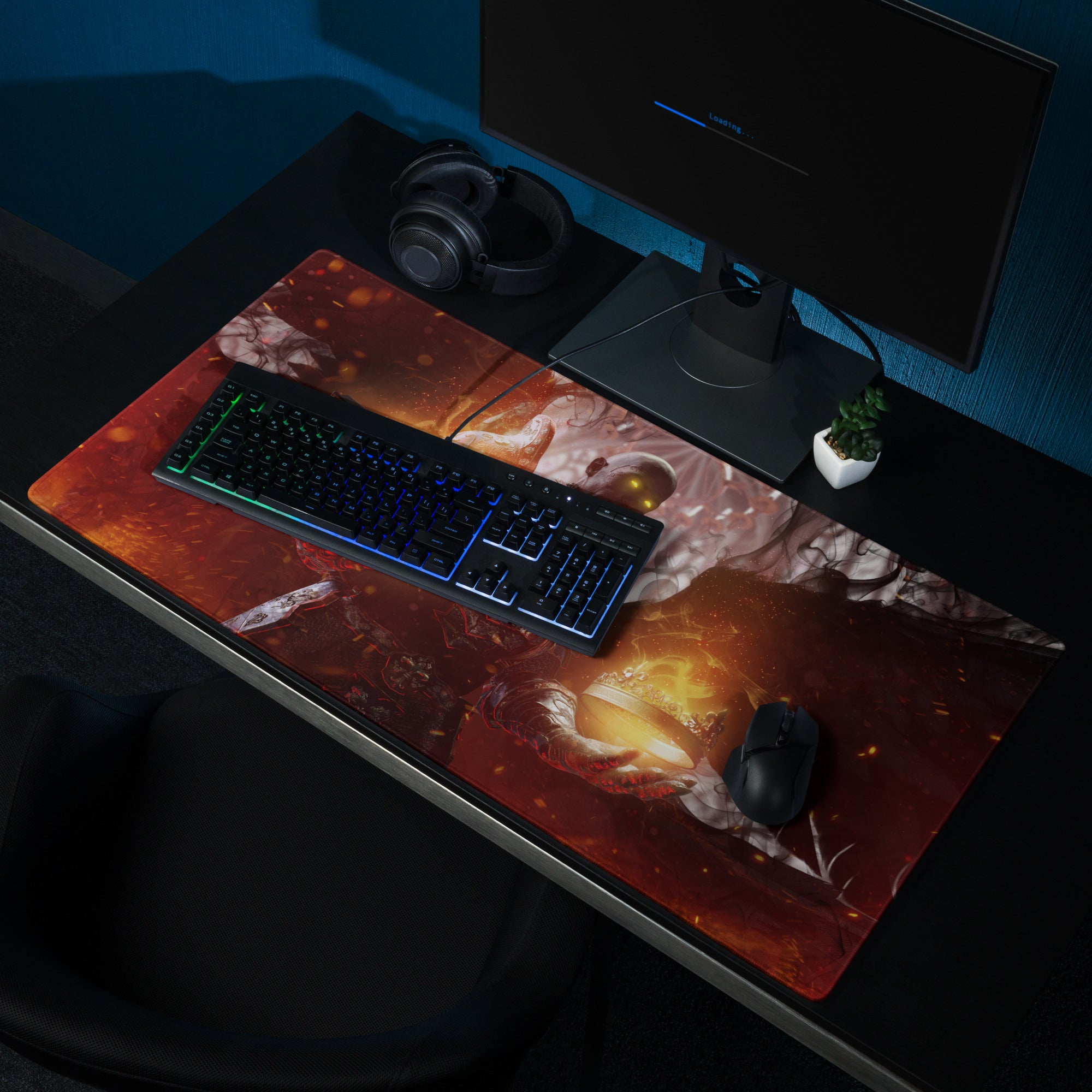 Gaming Mouse Pad Non Slip Desk Mat Fiery Red Black Fantasy Warrior With Epic Fantasy Artwork For Pro Gaming Setup
